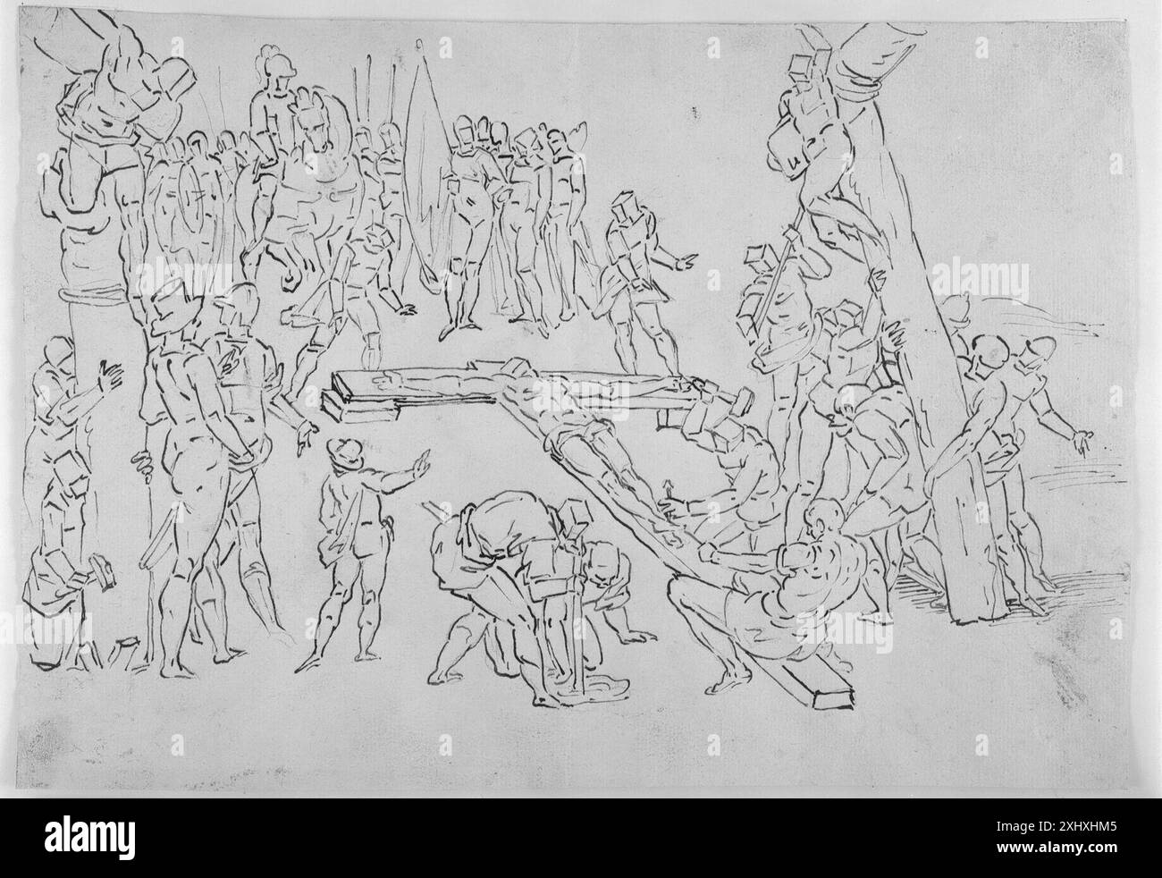 Lever des croix sur Golgatha Cambiaso, Luca 1527 - 1585 dessin Génois. Dessins italiens au Département des estampes et dessins, Statens Museum for Kunst, Mary Newcome Schleier, NR. 14, C 27883 , 2004. Luca Cambiaso : la vita e le opere, Bertina Suida Manning, fig. 390 ; fig. 396, 25674, 1958. Disegni genovesi dal XVI al XVIII secolo dalle Collezioni del Gabinetto Nazionale delle Stampe : Catalogo, Giulia Fusconi, p. 16-17, cat.no. 5, repr., 48431, 1980. Luca Cambiaso e la sua cerchia : disegni inediti da un album palermitano del'700, Dante Bernini, p. 36, cat.no. 28, repr., 52274 Banque D'Images