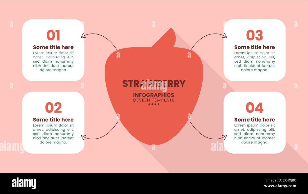 Modèle d'infographie avec 4 options ou étapes. Fraise. Peut être utilisé pour la mise en page de flux de travail, diagramme, bannière, webdesign. Illustration vectorielle Illustration de Vecteur