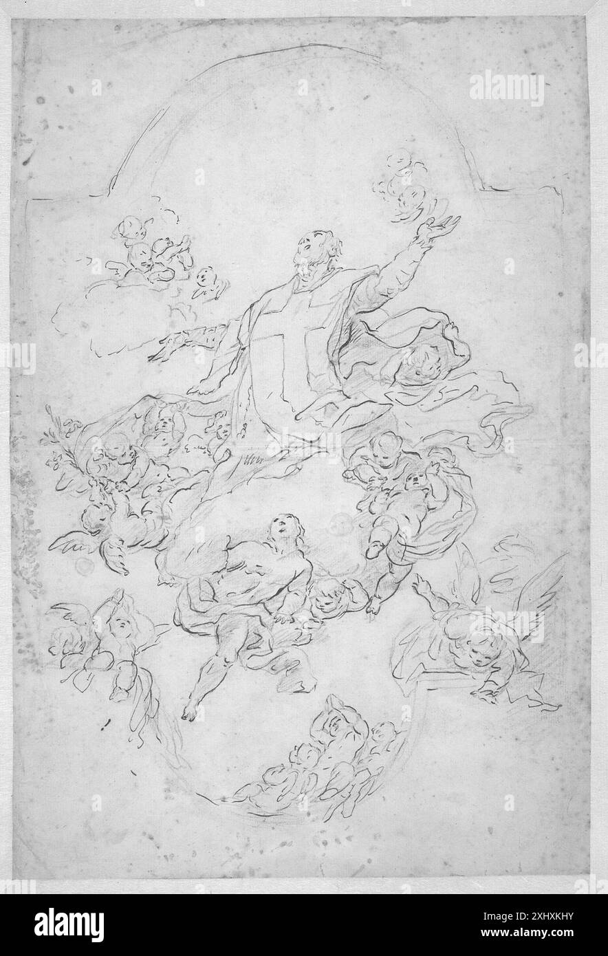 St Philip Neri dans la gloire, conception pour une peinture au plafond Farelli, Giacomo 1624 - 1706 dessin napolitain. Dessins italiens au Département des estampes et dessins, Statens Museum for Kunst, Chris Fischer, NR. 40, 2006. Francesco Solimena e gli affreschi della sacrestia di S. Paolo Maggiore di Napoli, Gerhard Wiedmann, p. 182, 55588, [1990?]. En undersøgelse af den napolitanske tegnings funktion og æstetik på baggrund af Solimenas samling i Den kongelige Kobberstiksamling, Joachim Meyer, p. 339, Kat.NR. 11, fig. 15, k2000-075, 1999 St Philip Neri dans la gloire, conception pour une peinture au plafond Banque D'Images