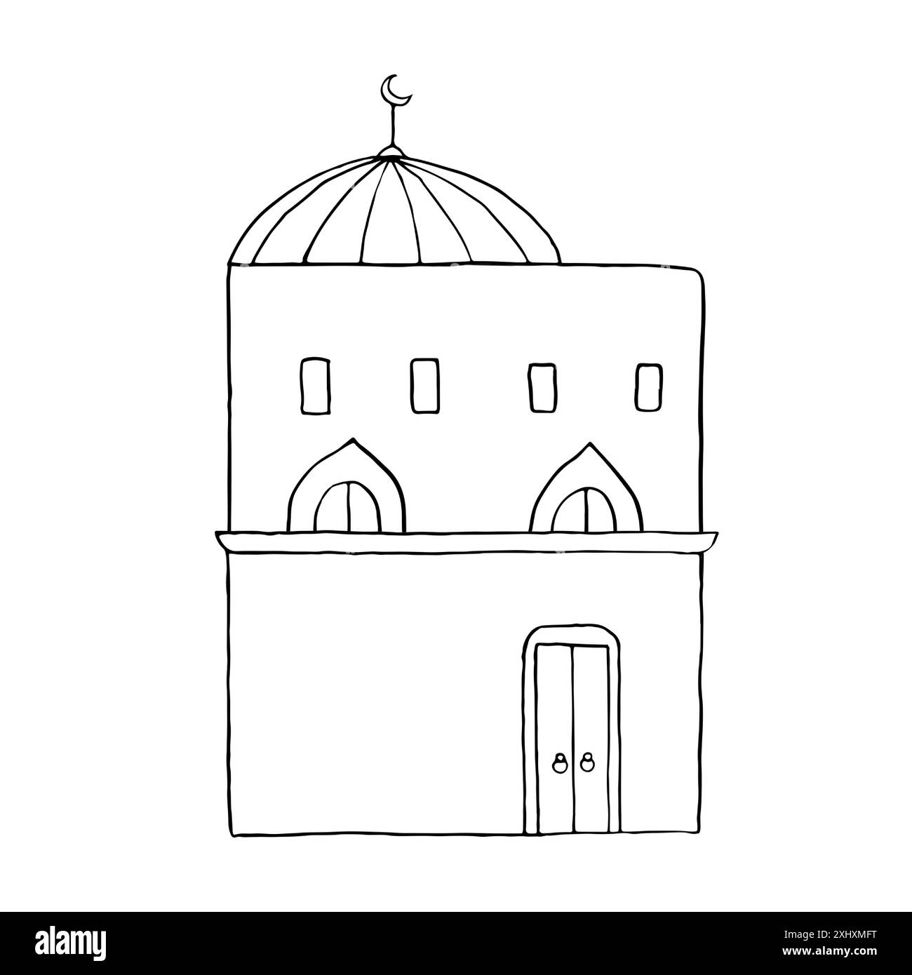 Maison arabe de deux étages avec porte, fenêtre et dôme Illustration de Vecteur