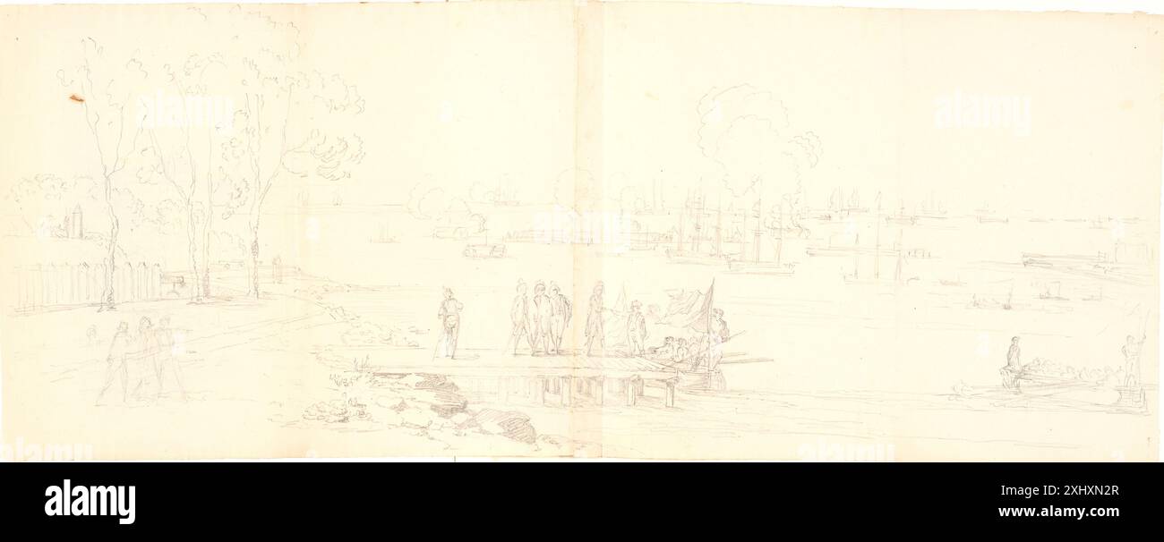 Dessin de C.A. Lorentzen représentant un officier parlementaire de la marine anglaise débarquant en 1801. Banque D'Images