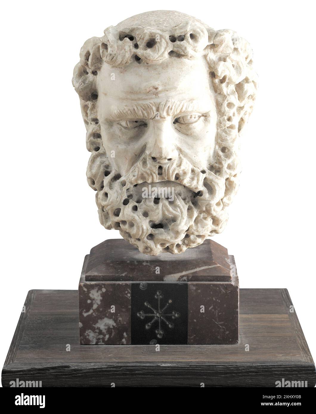 Sculpture de Giovanni Pisano (1238-1319) représentant la tête d'un homme barbu, montrant le style gothique, les traits détaillés du visage et les techniques de sculpture sur pierre. Banque D'Images