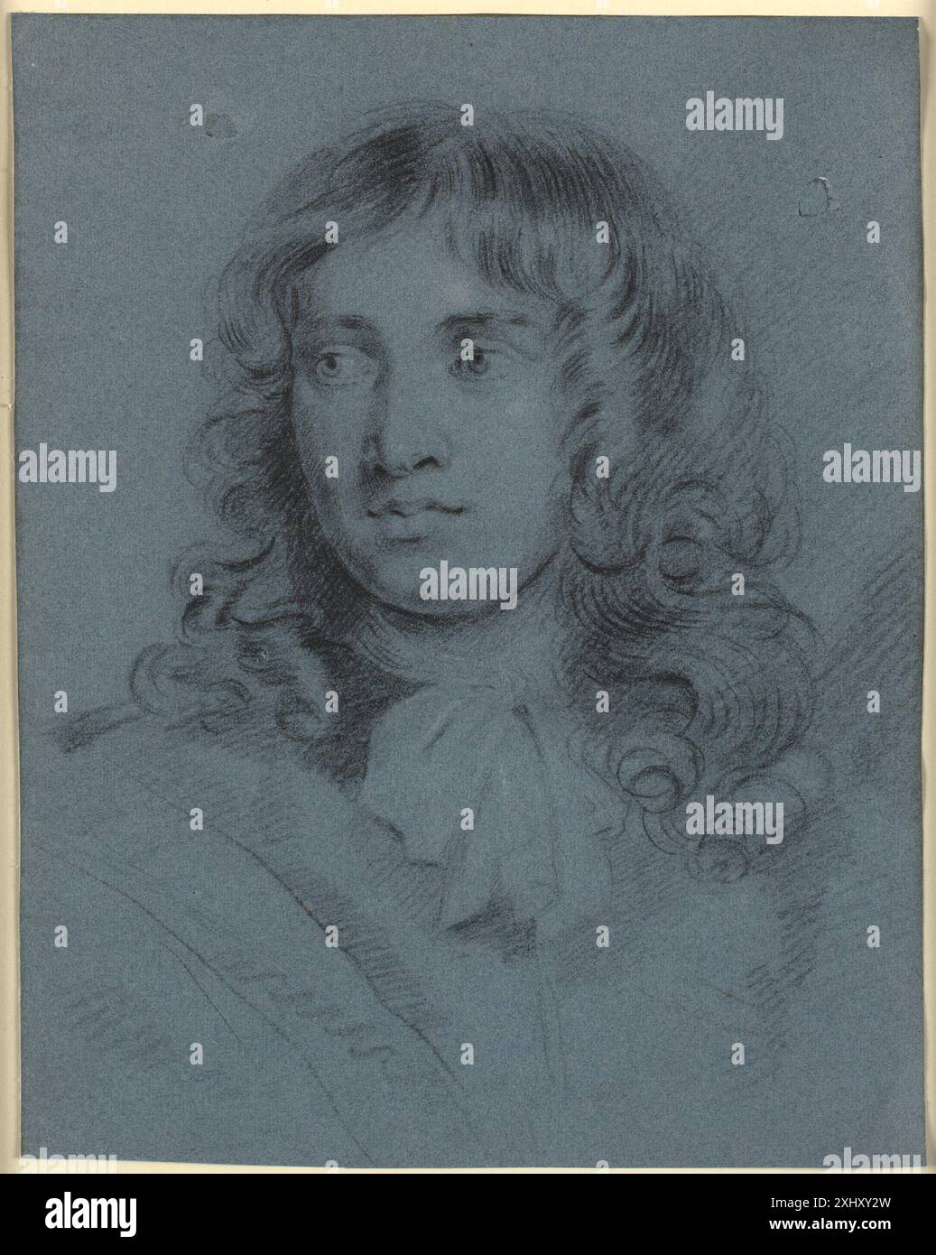 Le peintre miniature Thomas Flatman, jeune homme avec de longues sonnettes et une écharpe nouée dans un arc autour de son cou Hayls, John 1551 - 1679 dessinant des dessins britanniques par des artistes nés avant 1900. Dessins britanniques au Département des estampes et dessins, Statens Museum for Kunst, David Bindman, Kat. nr. 9, C 42649, 2008 le peintre miniature Thomas Flatman, jeune homme avec de longues sonnettes et une écharpe nouée dans un arc autour du cou Banque D'Images