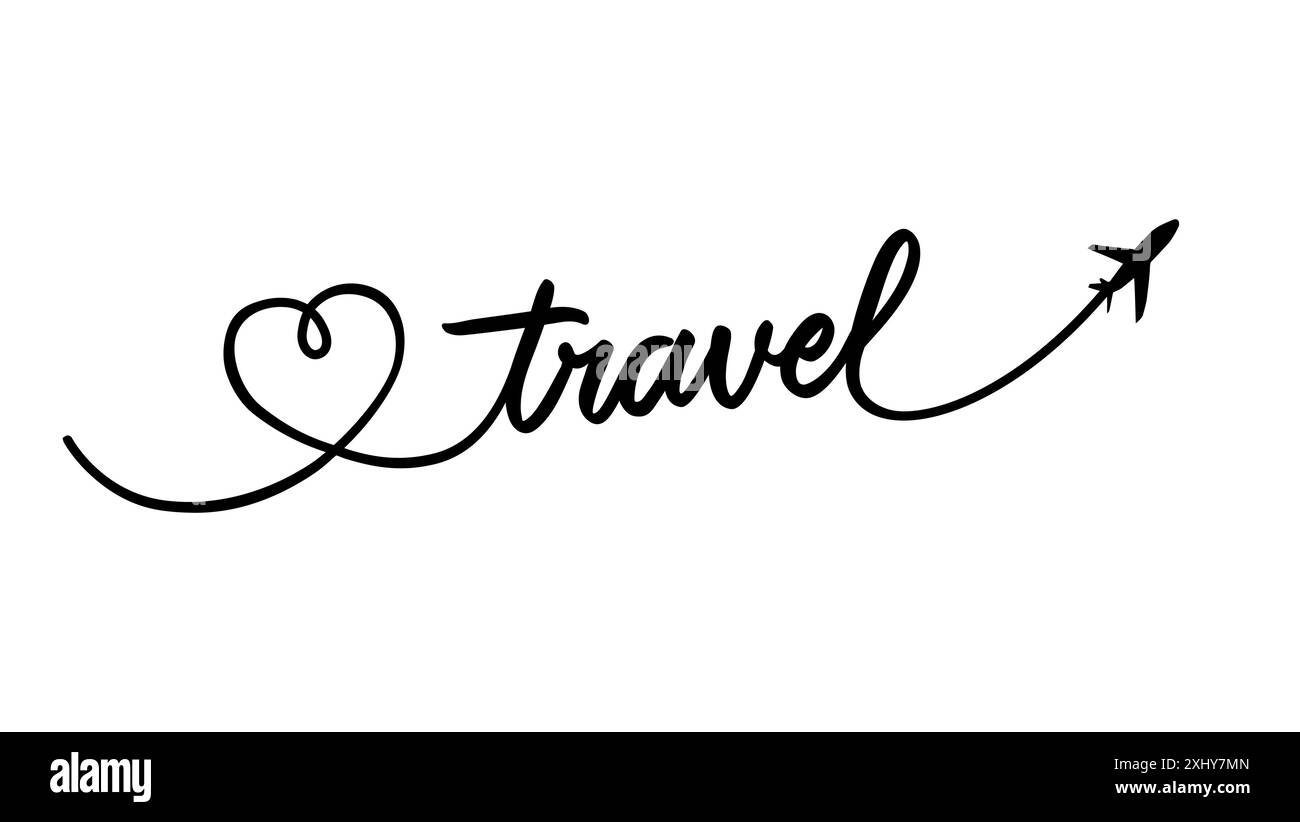 Voyage d'amour, itinéraire de vol d'avion, chemin touristique. Dessin continu sur une ligne de la trajectoire de l'avion sous forme de coeur. Illustration vectorielle Illustration de Vecteur