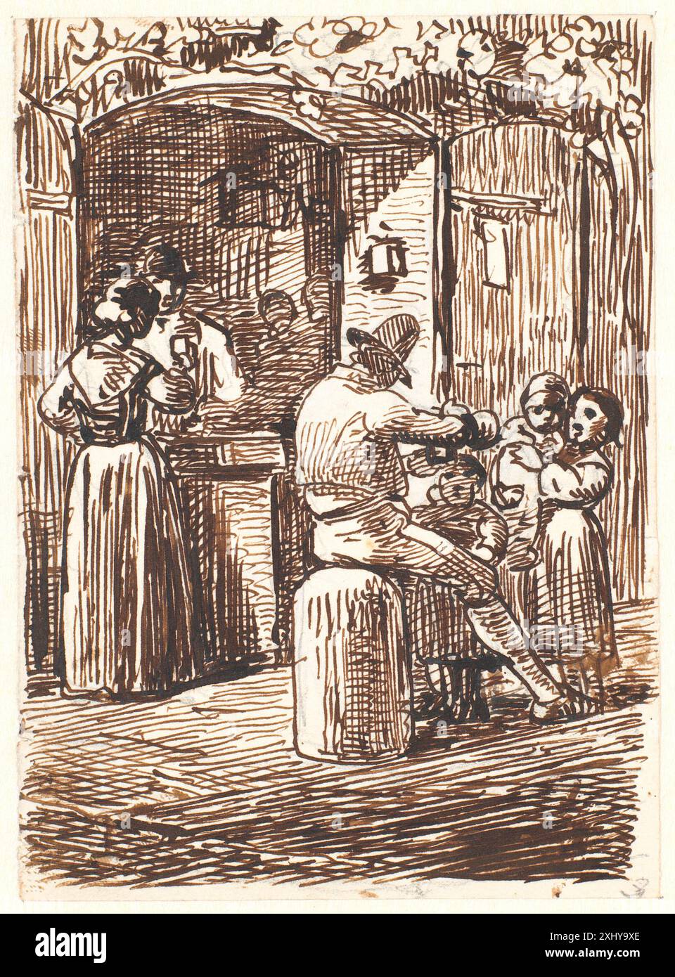 Vente de vin en Italie Marstrand, Wilhelm 1810 - 1873 dessin Fortegnelse Over et Udvalg af Kobberstiksamlingens Tegninger af Wilhelm Marstrand (1810-1873) : Udstillet i Kobberstiksamlingen. Août 1915, Ubekendt, NR. 79, K2004-058, 1915 Udenfor et vinudsalg i Italien Banque D'Images