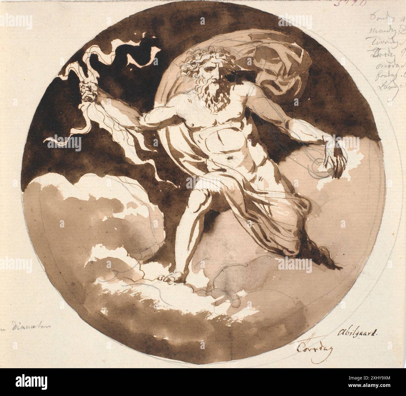 Dessin de Nicolai Abildgaard (1743-1809) représentant Jupiter tenant un éclair dans sa main droite, symbolisant le pouvoir divin. Banque D'Images