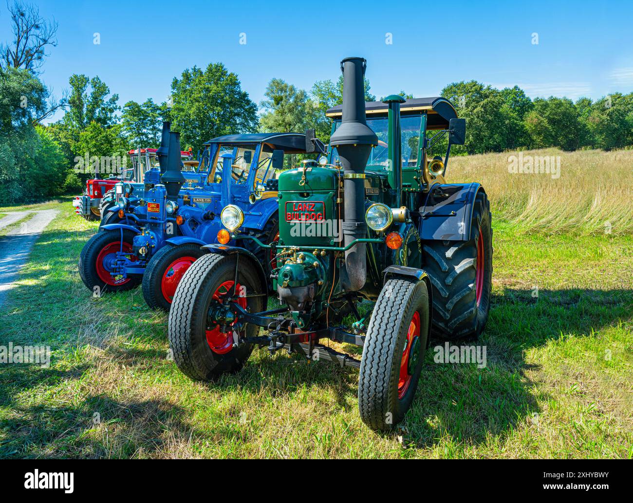 À l'avant, le tracteur historique Lanz Bulldog, Lanz d 9506. Capacité ubique , 10.338, HP, 45 / 38, année de construction, 1934 – 1954. Le Lanz Bulldog l'était Banque D'Images