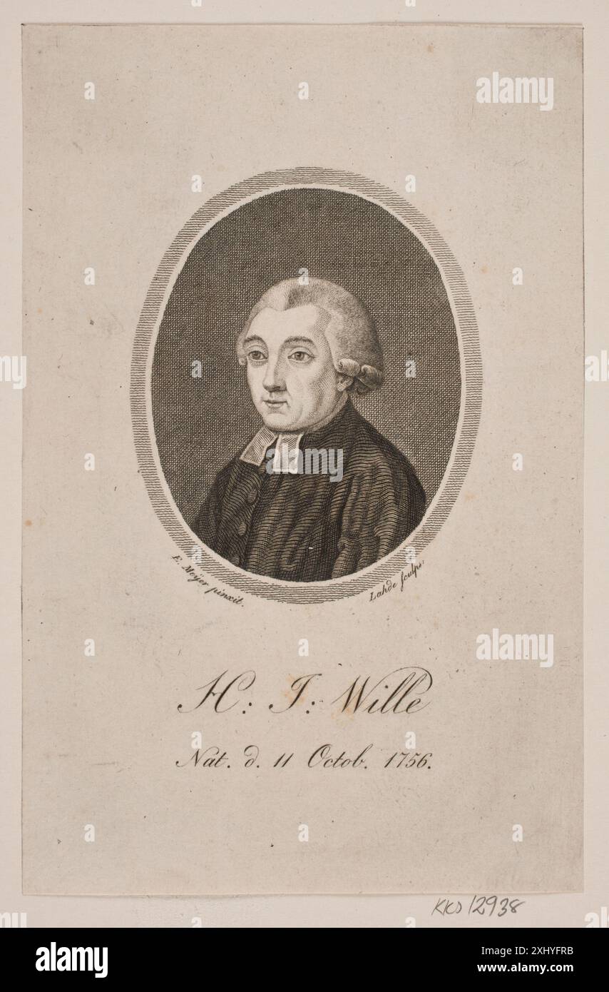 Hans Jacob Wille Lahde, Gerhard Ludvig 1765 - 1833, Meyer, Elias 1763 - 1809 gravure, impression Danske portrætter i kobberstik, litografi og træsnit : en beskrivende fortegnelse, P.B.C. Westergaard, NR. 13037, C 3997:1-2 da, 1930-1933 Hans Jacob Wille Banque D'Images