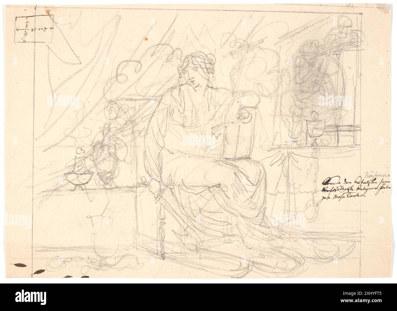 Dessin de Nicolai Abildgaard (1743-1809) représentant une femme assise, représentant soit la religion catholique, soit la religion protestante. Banque D'Images