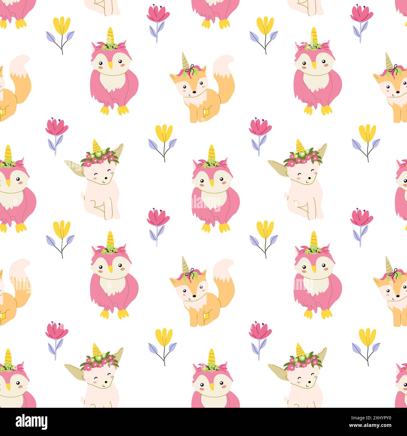 Joli motif licorne sans couture pour textile. Fond de personnages magiques enfantins. Fée pour enfants et motif magique. Illustration de Vecteur