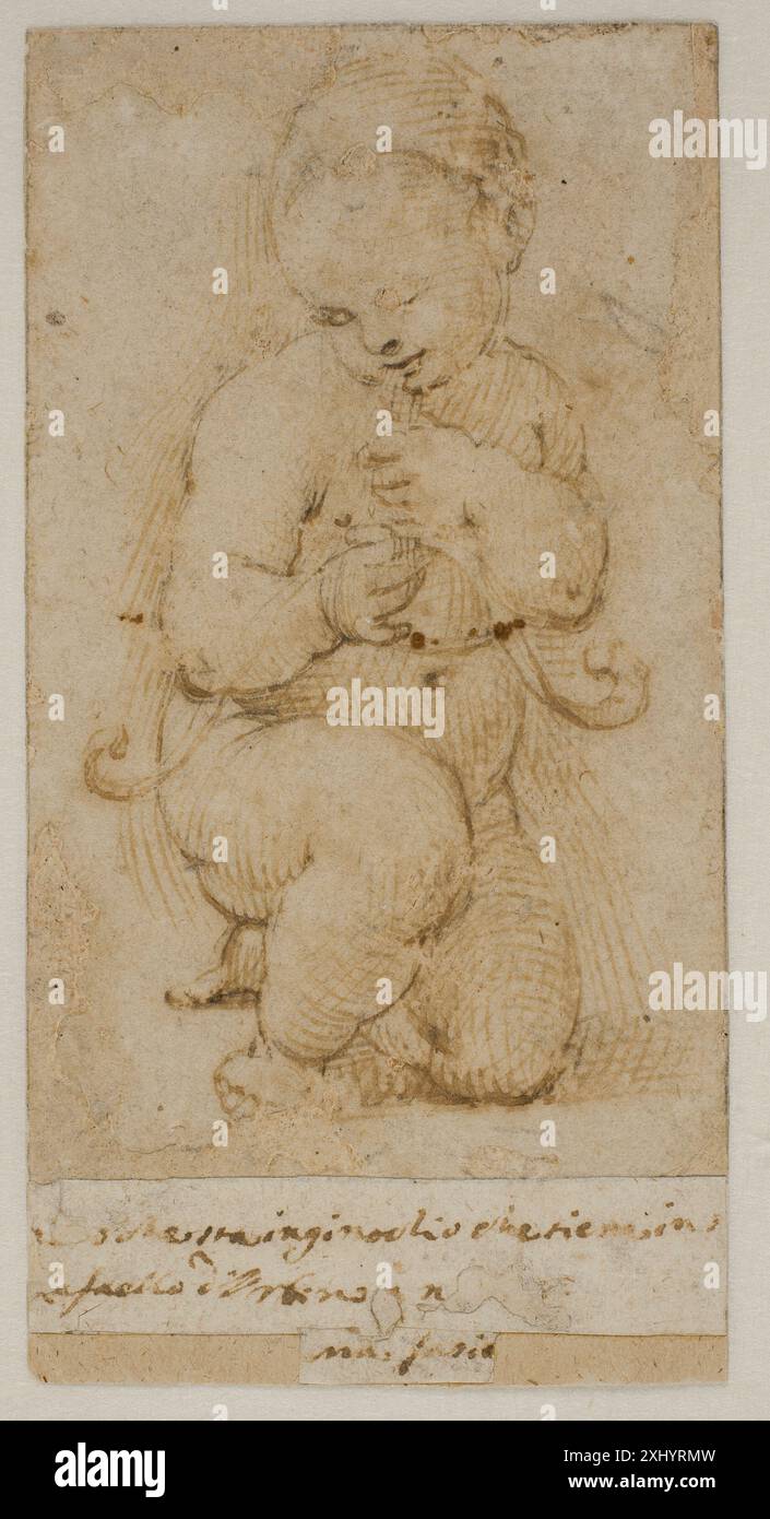 Dessin de Raphaël représentant l'enfant Jean-Baptiste, illustrant le style de la Renaissance italienne du XVIe siècle et des sujets religieux. Banque D'Images