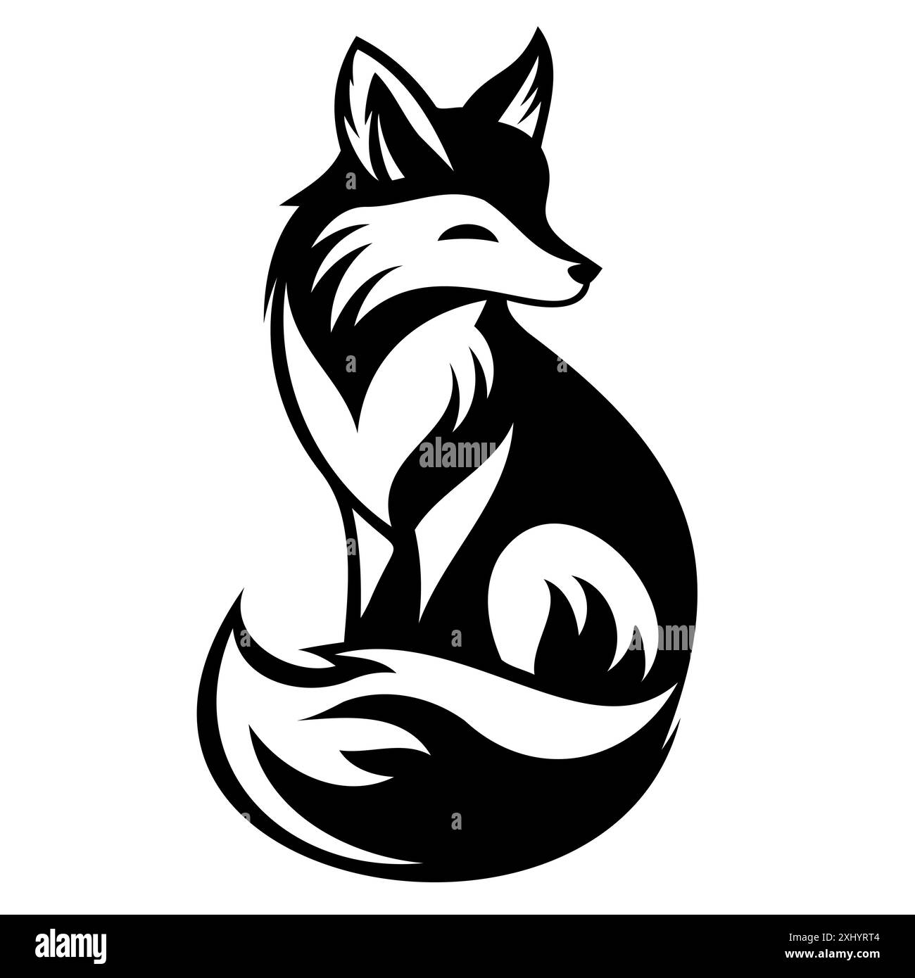 Elégant Fox assis en noir et blanc illustration Illustration de Vecteur