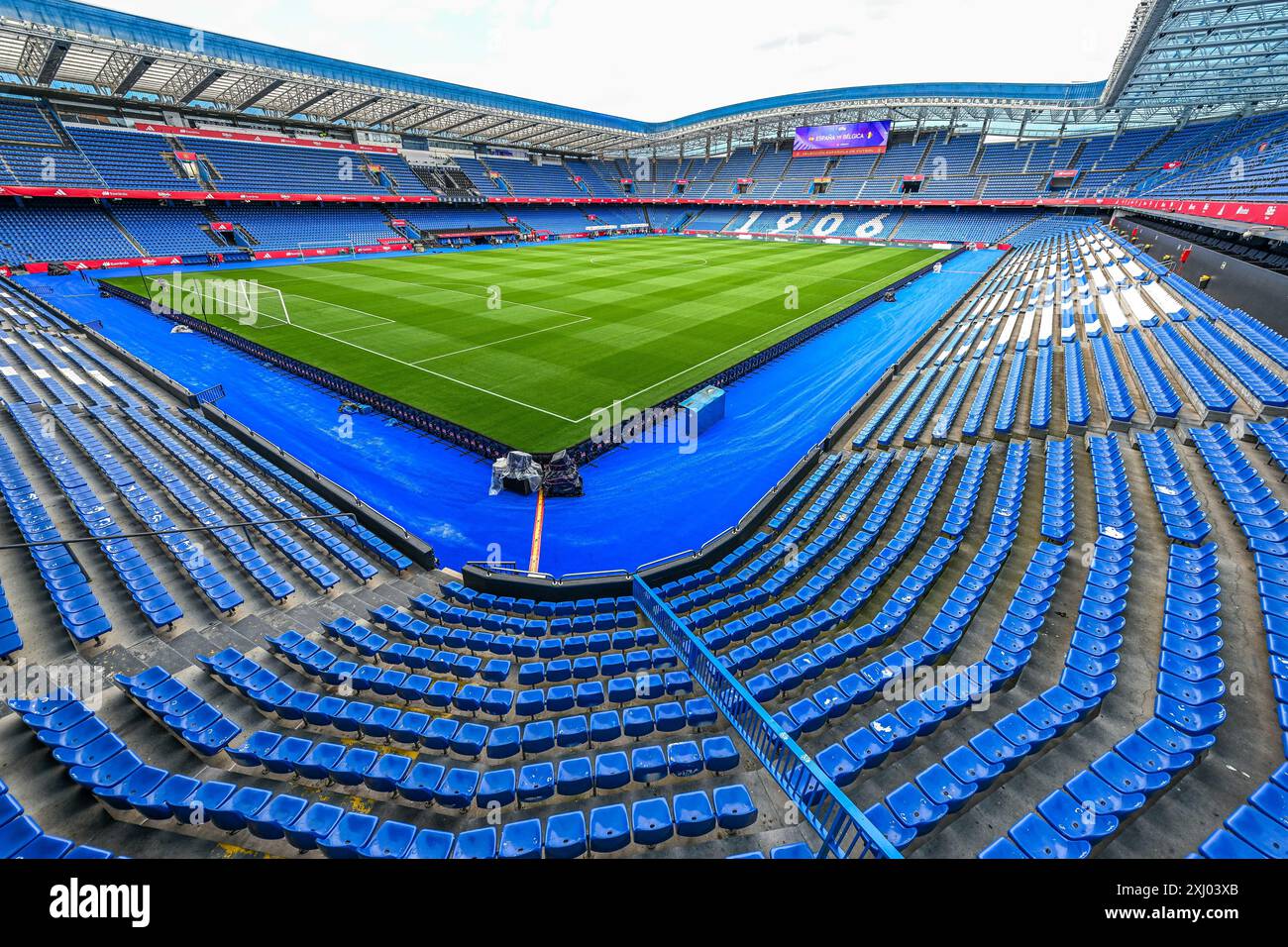 La Corogne, Espagne. 15 juillet 2024. Estadio Riazor avant un entraînement MD-1 avant un match de football entre les équipes nationales féminines d'Espagne et de Belgique, a appelé les Red Flames lors de la sixième journée du Groupe A2 dans la phase de ligue de la compétition des qualifications européennes féminines de l'UEFA 2023-24, le lundi 15 juillet 2024 à la Corogne, Espagne . Crédit : Sportpix/Alamy Live News Banque D'Images
