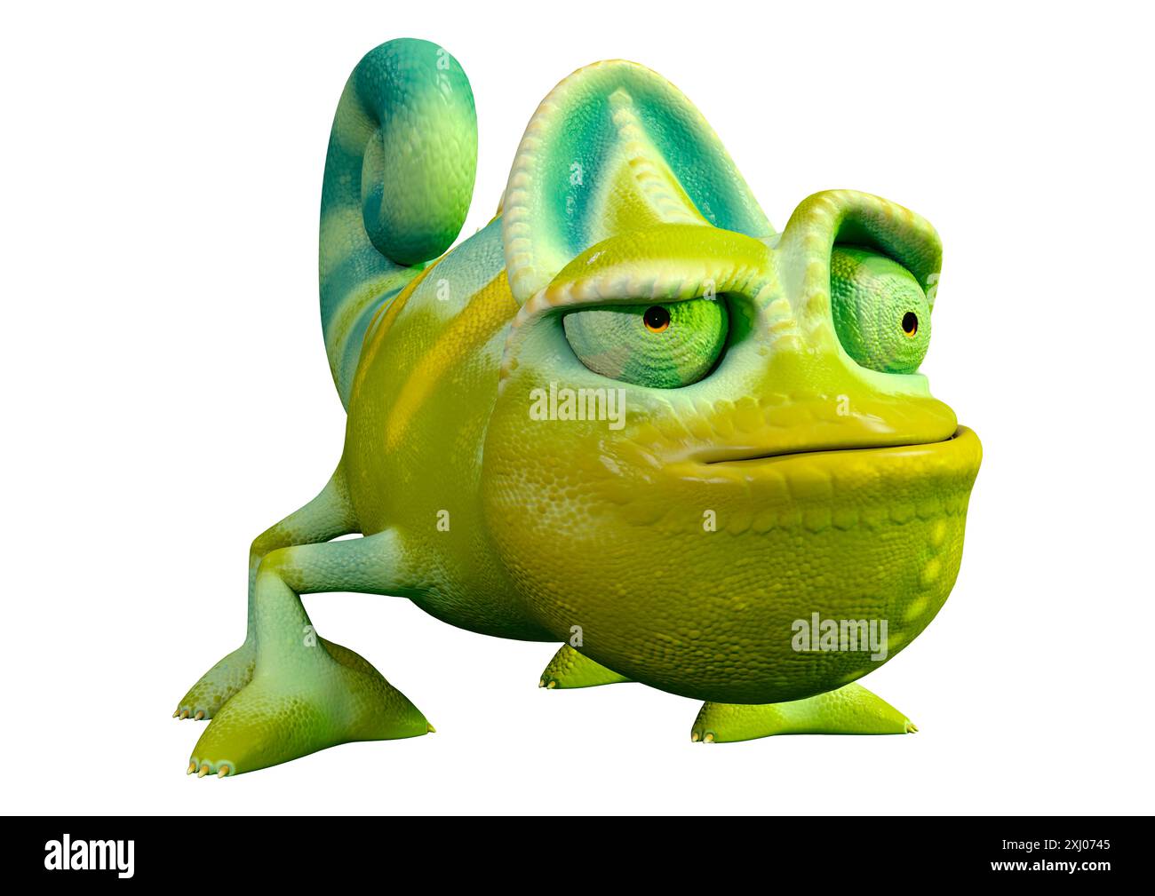 Rendu 3D d'un caméléon de dessin animé drôle isolé sur fond blanc Banque D'Images