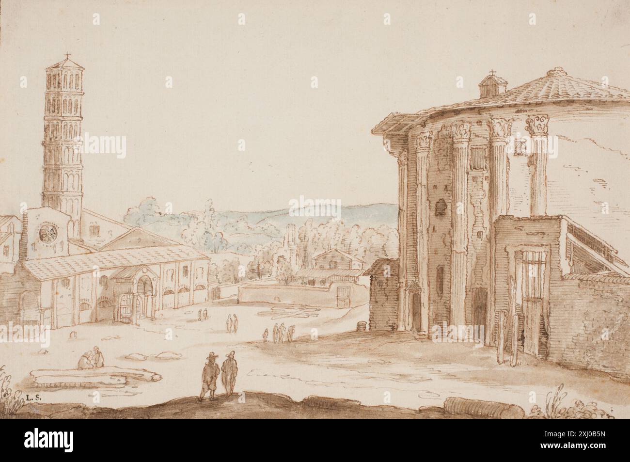 S. Maria in Cosmedien and the Vestate Temple in Rome Ubekendt KKS, Nieulandt d.Y., Willem van 1582 - 1635 dessin Das Leben und die Werk der Brüder Matthäus und Paul Brill, Anton Mayer, p. 40, 2609, 1910. Les marques de collections de dessins & d'estampes : marques estampillées et écrites de collections particulières et publiques, frits Lugt, Nr. 1763, 7027, 1921-1956. Paul Bril : les dessins, Louisa Wood Ruby, p. 124 ( Jvf. Arkkatalog : 'peut-être Wm. Van Nieulandt II'), k1999-243, 1999. Attiré par la chaleur : les artistes hollandais du XVIIe siècle en Italie, Peter Schatborn, p. 40 og 203. nr. 10, k2002-030, 2001 Banque D'Images