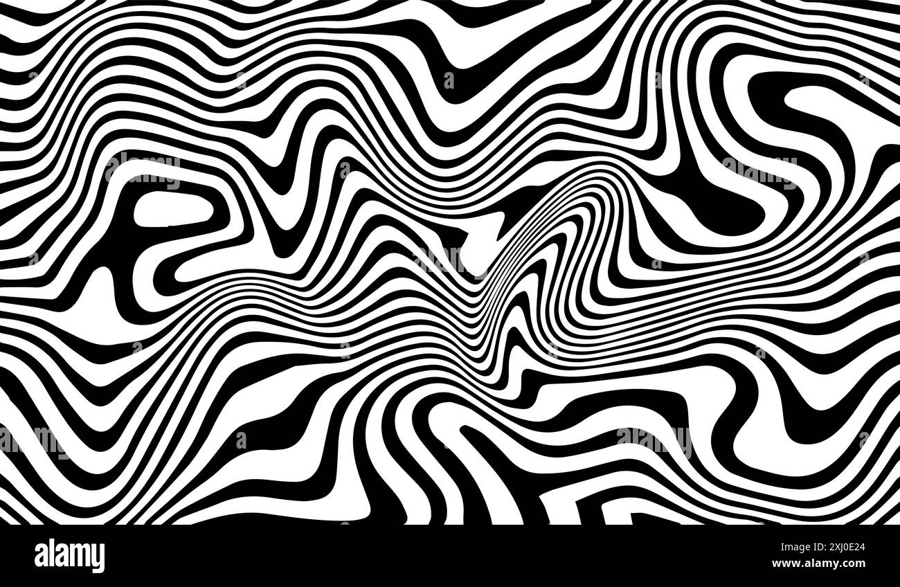 Motif géométrique abstrait noir et blanc avec vagues. Texture structurelle rayée. Illustration raster. Bandes noires et blanches. Ondes géométriques. Illustration de Vecteur