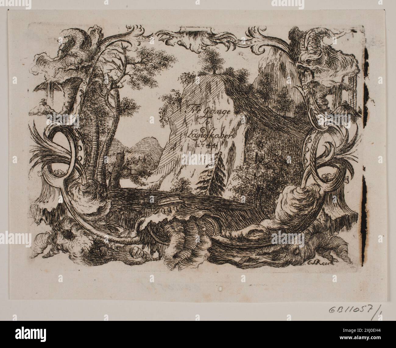 Gravure d'une page de titre par Erasmus Sigismund Resch (1728-1797), documentée dans des collections danoises de gravures, gravures et illustrations sur cuivre, par Frederik G. Krohn, 1889. Banque D'Images