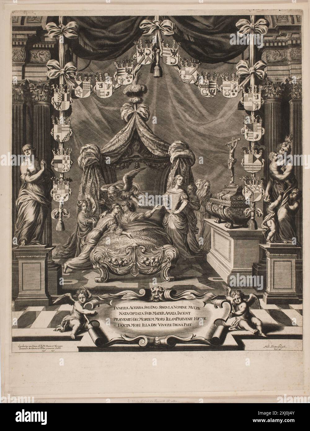 Une noble dame sur son lit de mort Schaten, Hubert 1671 - 1697, Haven, Lambert van 1630 - 1695 gravure sur cuivre, impression gravures allemandes, gravures et gravures sur bois de Hollstein 1400-1700 (vol. XLIV), Hans Schäufelein (suite) à Adolarius Schildknecht, Robert Zijlma, NR. 1, k1997-404, 1997 en adelig dame på sit dødsleje Banque D'Images