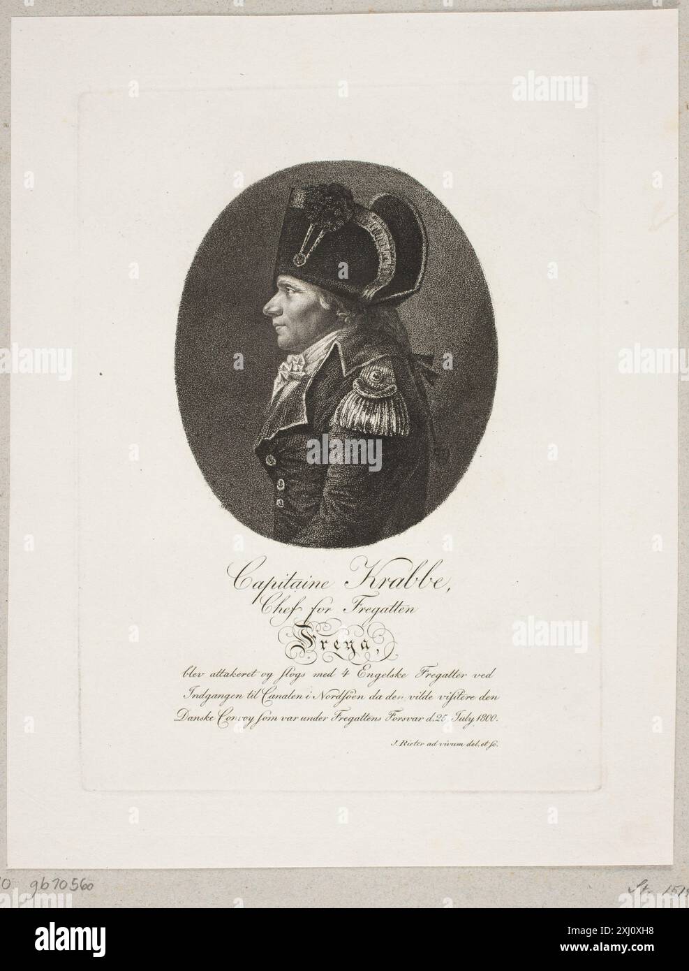 Peter Crab Rieter, Jacob 1758 - 1823 Etching, Print Danske portrætter i kobberstik, litografi og træsnit : en beskrivende fortegnelse, P.B.C. Westergaard, C 3997:1-2 da, 1930-1933. Samlinger til en beskrivende catalogue sur Portraiter af Danske, Norske og Holstenere, A Strunk, 41322, 1865 Peter Krabbe Banque D'Images