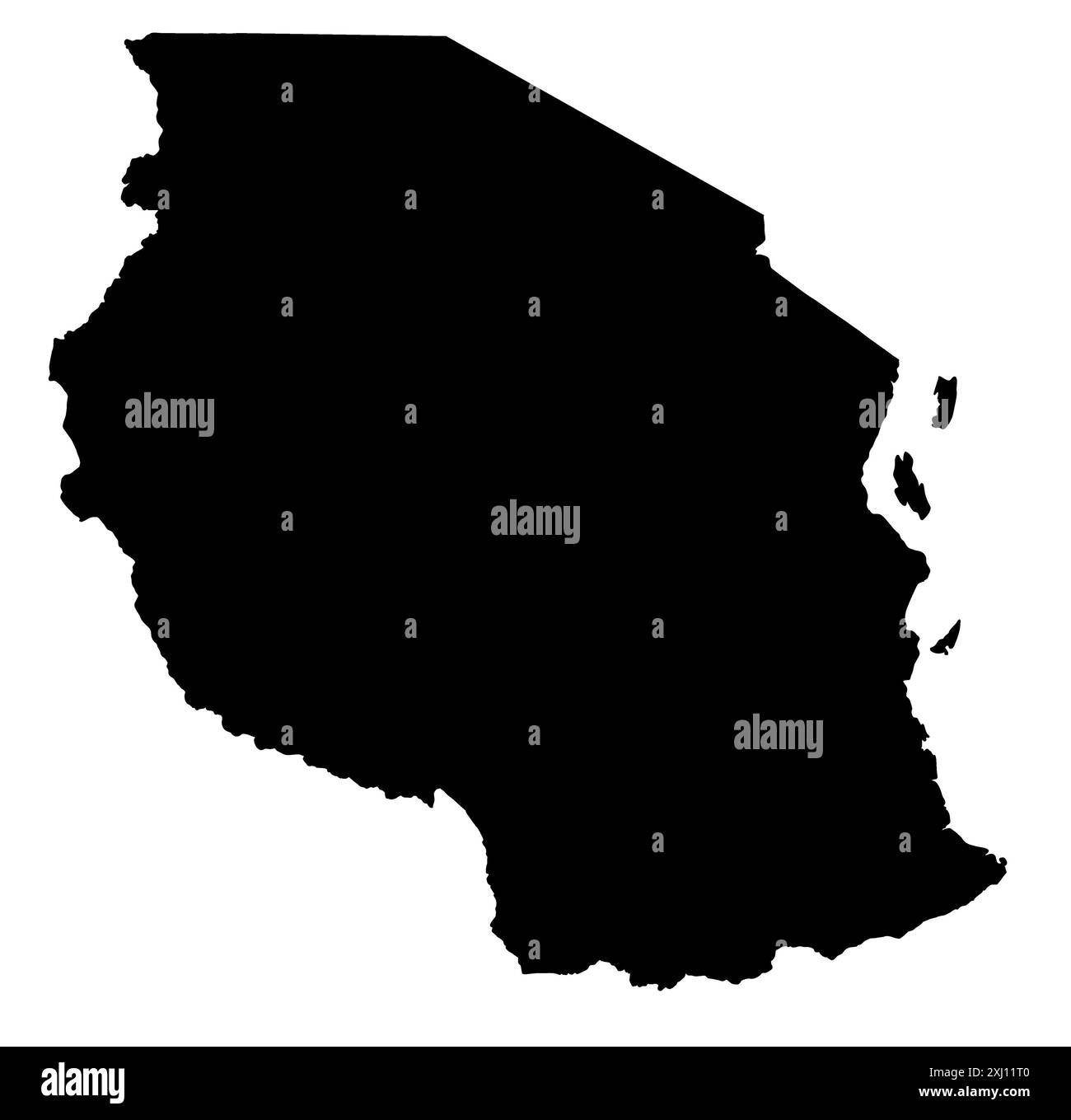 Carte vectorielle du pays Tanzanie en Afrique, contour noir sur fond blanc Banque D'Images