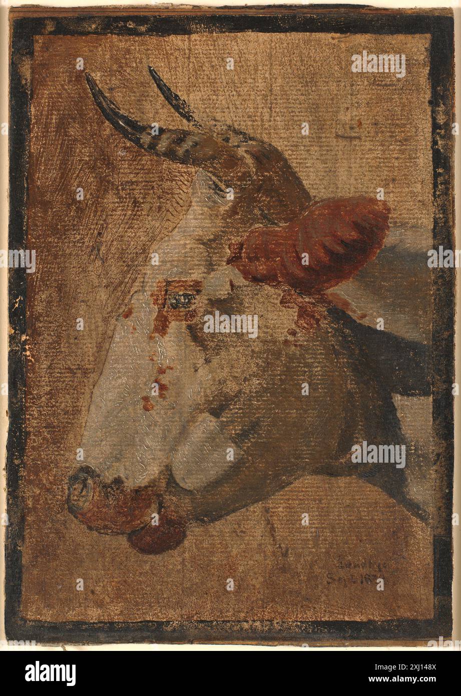 Dessin de Johan Thomas Lundbye représentant la tête d'une vache blanche de profil tournée vers la gauche, montrant les traits du visage, la corne, l'oreille et la texture de la fourrure, début du xixe siècle. Banque D'Images