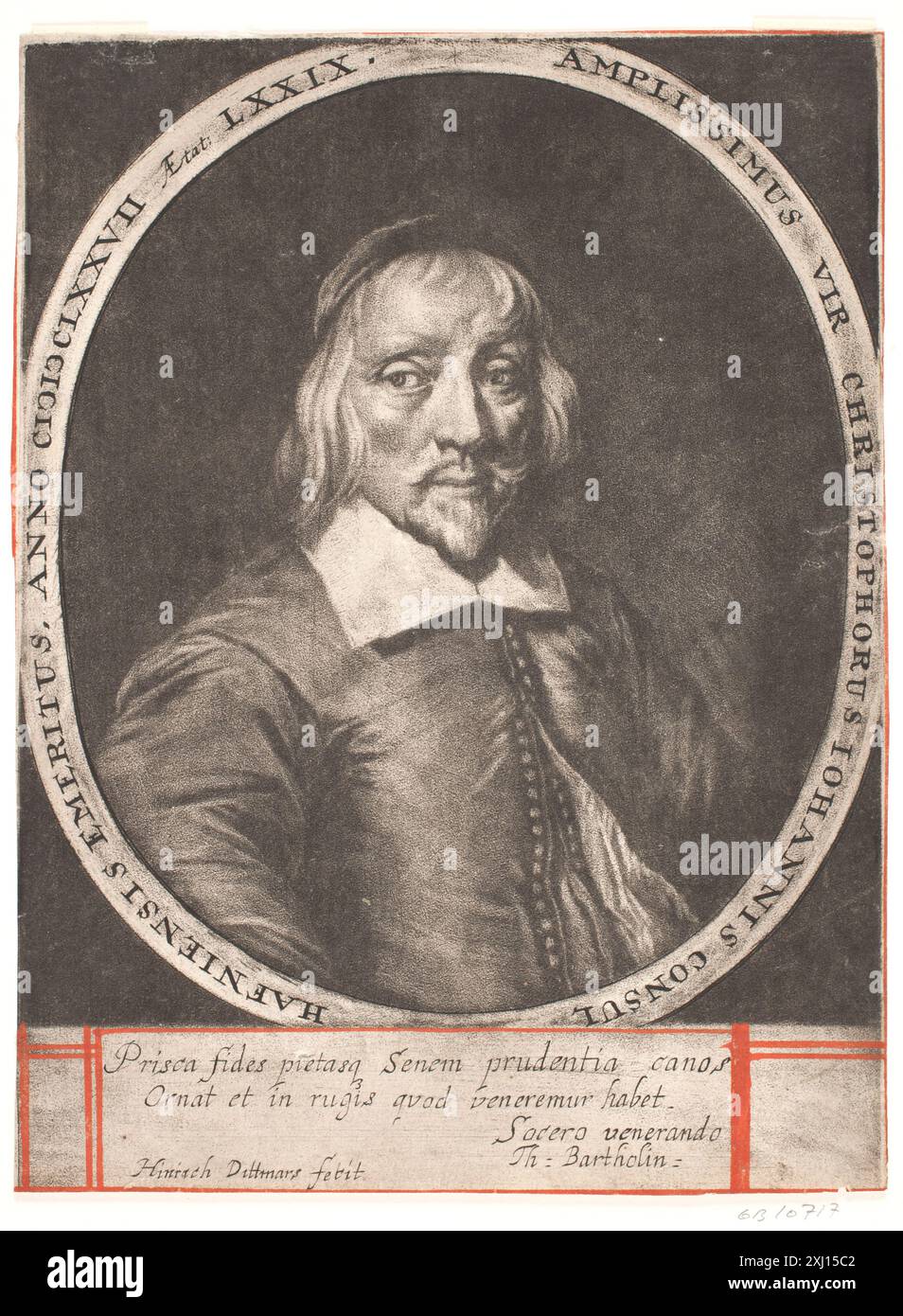 Christopher Hansen Dittmers, Heinrich 1623 - 1677 Mezzotint, Print Danske portrætter i kobberstik, litografi og træsnit : en beskrivende fortegnelse, P.B.C. Westergaard, NR. 4218, C 3997:1-2 da, 1930-1933. Samlinger til en beskrivende catalogue sur Portraiter af Danske, Norske og Holstenere, A. Strunk, NR. 999, 2303, 1865-1882 Borgmester Christopher Hansen Banque D'Images