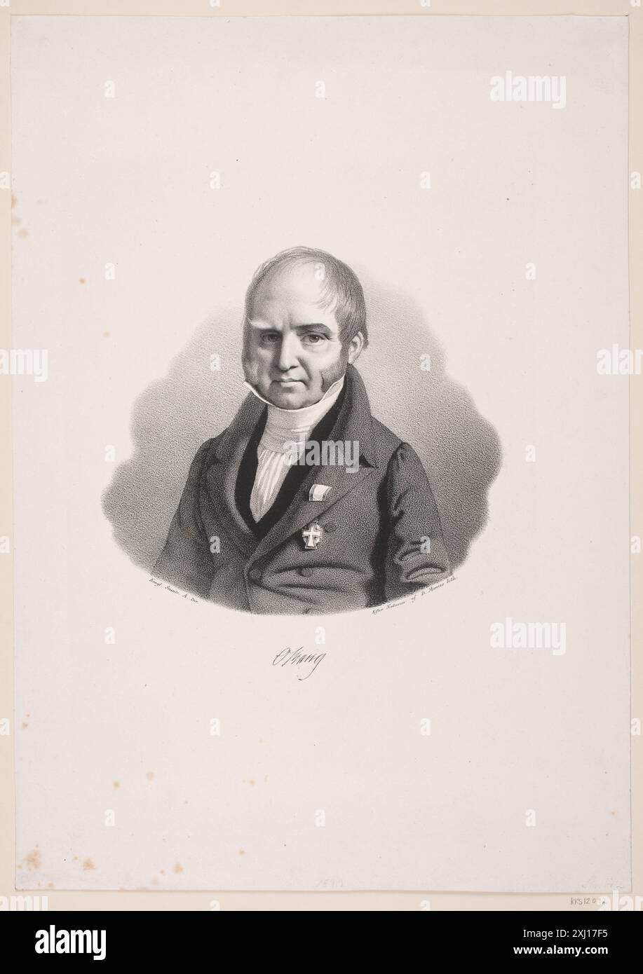 O. Bang Monies, David 1812 - 1894, Det Kongelige Stentrykkeri 1820 - 1843 lithographie, impression Danske portrætter i kobberstik, litografi og træsnit : en beskrivende fortegnelse, P.B.C. Westergaard, NR. 562, C 3997:1-2 da, 1930-1933. VED Lithografiens Hundredaarsfest, Pietro Krohn, p. 146, 8219, 1896 O. Bang Banque D'Images