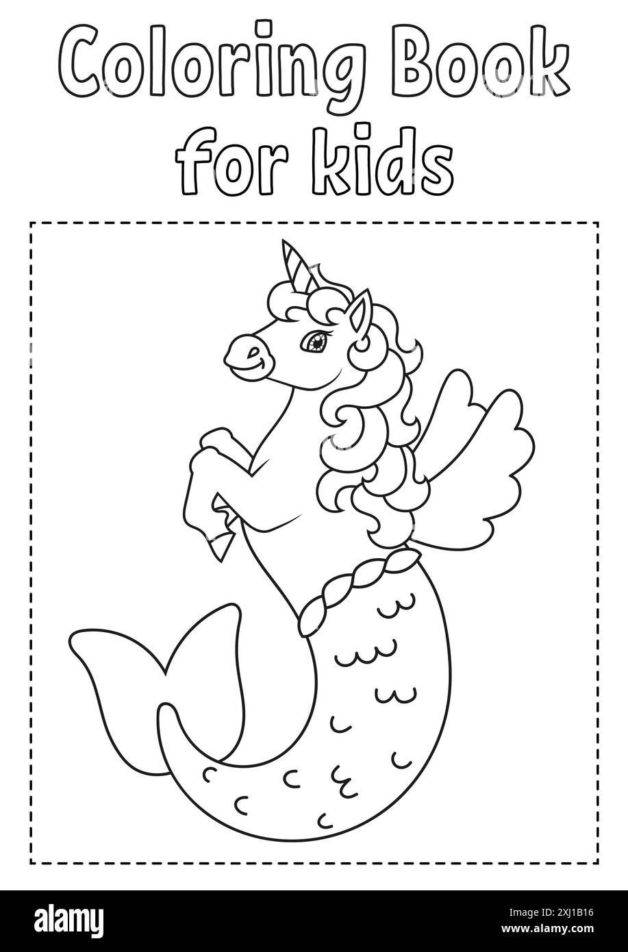 Livre de coloriage pour enfants. Licorne de sirène mignonne. Caractère joyeux. Illustration vectorielle. Style de dessin animé mignon. Page fantaisie pour les enfants. Contour noir. I Illustration de Vecteur