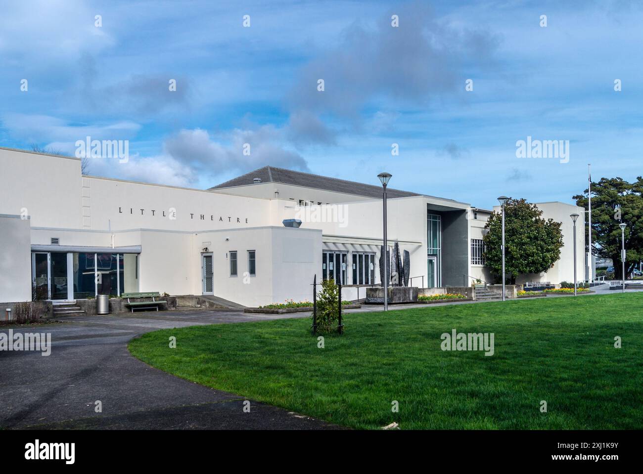 Little Theatre, style moderniste de Ron Muston, King, Cook & Dawson and the Structon Group, 1955-197, Lower Hutt, North Island, Nouvelle-Zélande Banque D'Images