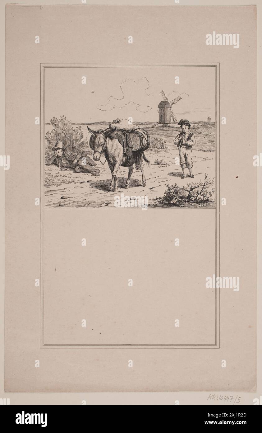 Lithographie représentant un âne, créée comme test de tirage par Adolph Kittendorff et Martinus Rørbye pour une série d'illustrations pour enfants. Banque D'Images