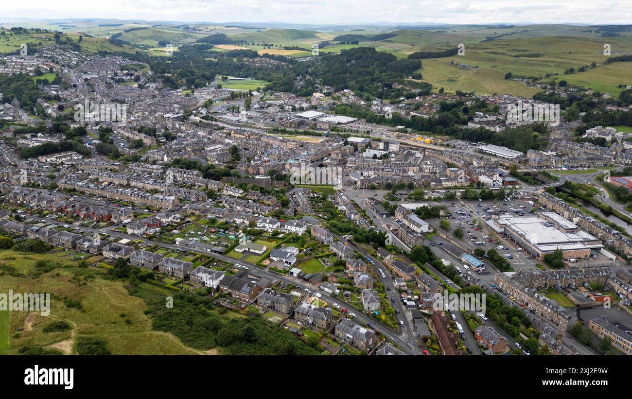 Vue aérienne de Hawick une ville dans les Scottish Borders, Écosse, Royaume-Uni Banque D'Images
