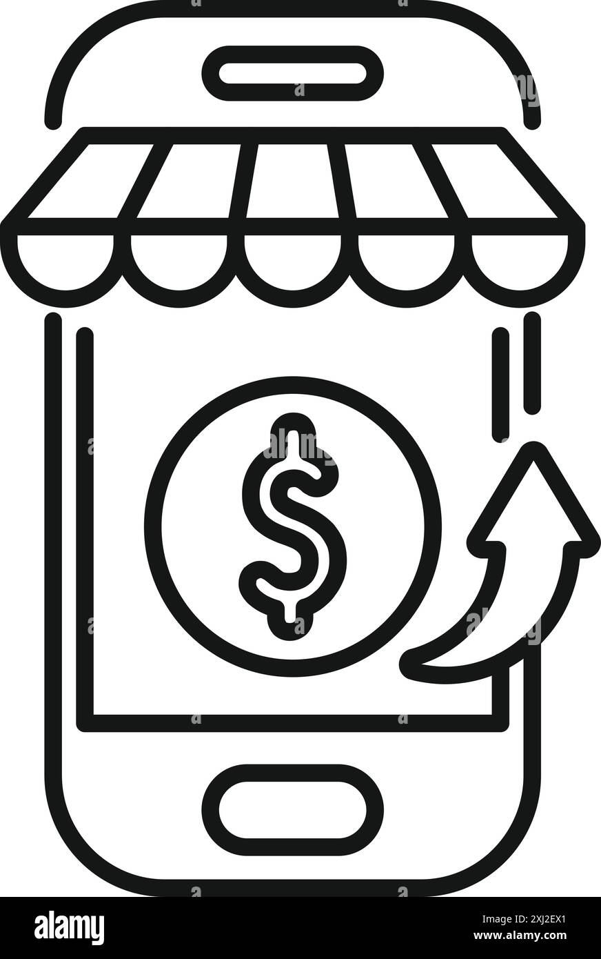 Smartphone avec un auvent de magasin au-dessus montre une flèche montante derrière un signe de dollar américain, représentant des profits croissants Illustration de Vecteur