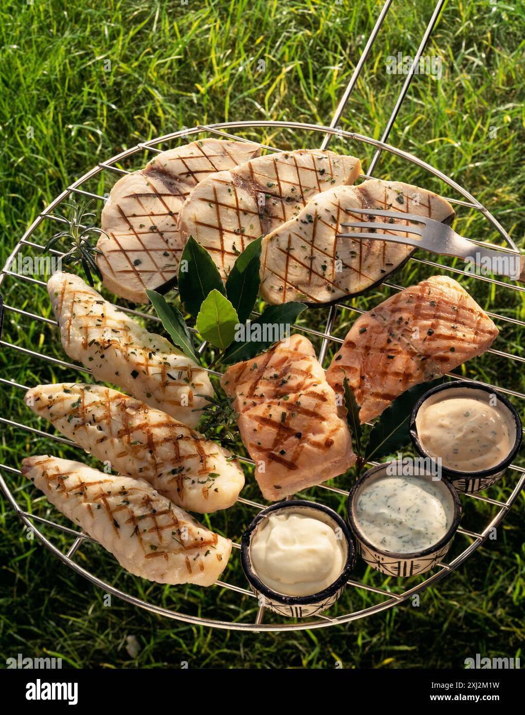 Barbecue:lotte saumon,et l'espadon Banque D'Images