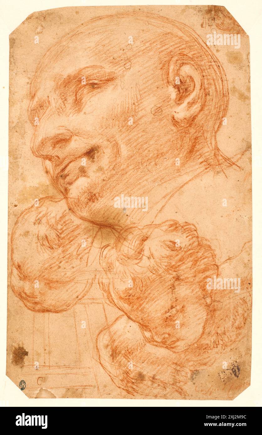 Têtes de Saint Charles Borromée et deux chérubins Brandi, Giacinto 1621 - 1691 dessin de dessins romains avant 1800. Dessins italiens au Département des estampes et dessins, Statens Museum for Kunst, Ursula Verena Fischer Pace, NR. 70, 2014. Sophus Larpent, Bodil Sørensen, Kat. nr. 810, 55683, 1994. Gamle mestertegninger fra Sophus Larpents samling, Bodil Sørensen, AFB. og omt. p. 130-131, k1999-091, 1999. Les marques de collections de dessins & d'estampes : marques estampillées et écrites de collections particulières et publiques, frits Lugt, 1223, 7027, 1921-1956 Heads of St Charles Borromeo and t Banque D'Images
