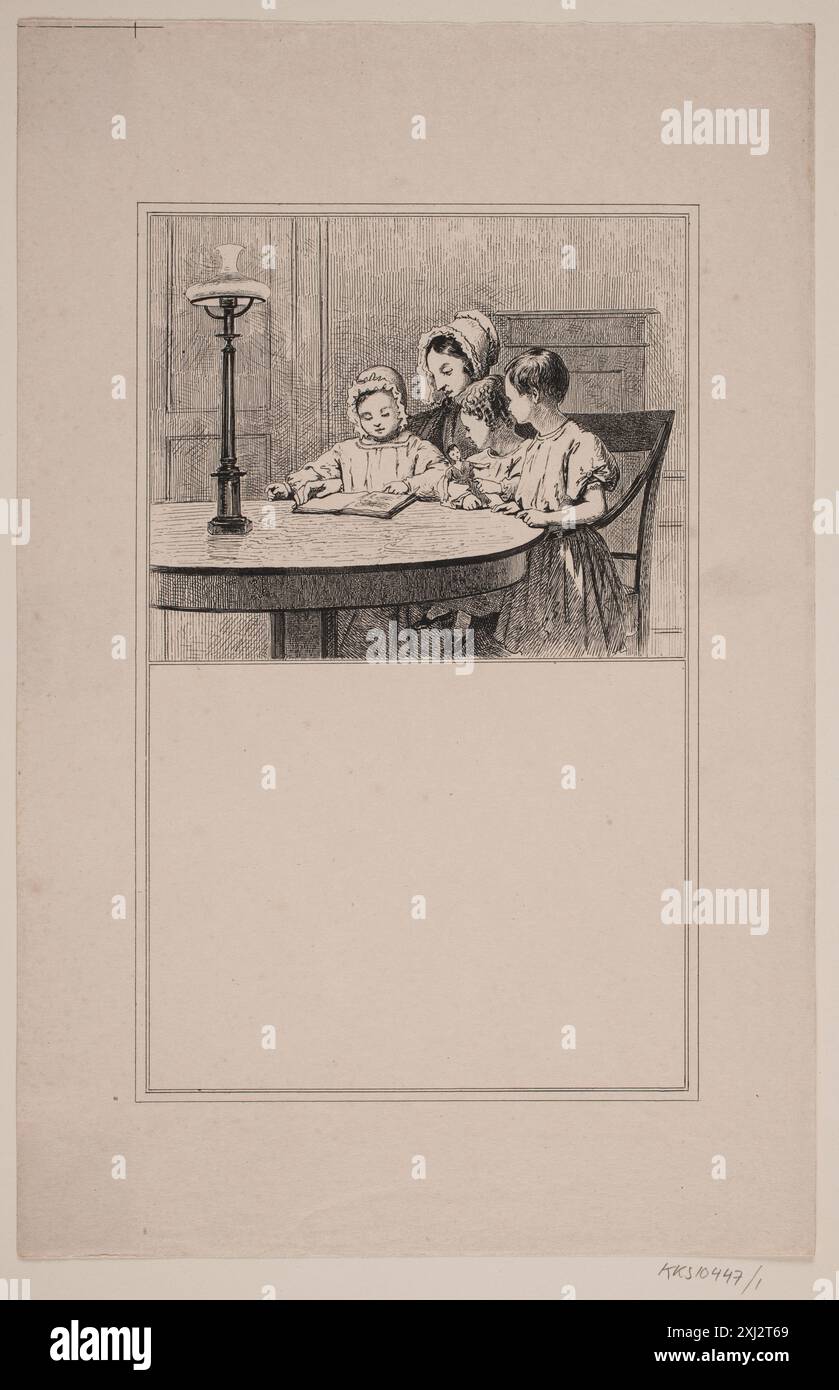 Lithographie intitulée 'Introduction', créée comme test de tirage par Adolph Kittendorff et Martinus Rørbye pour une série d'images pour enfants. Banque D'Images