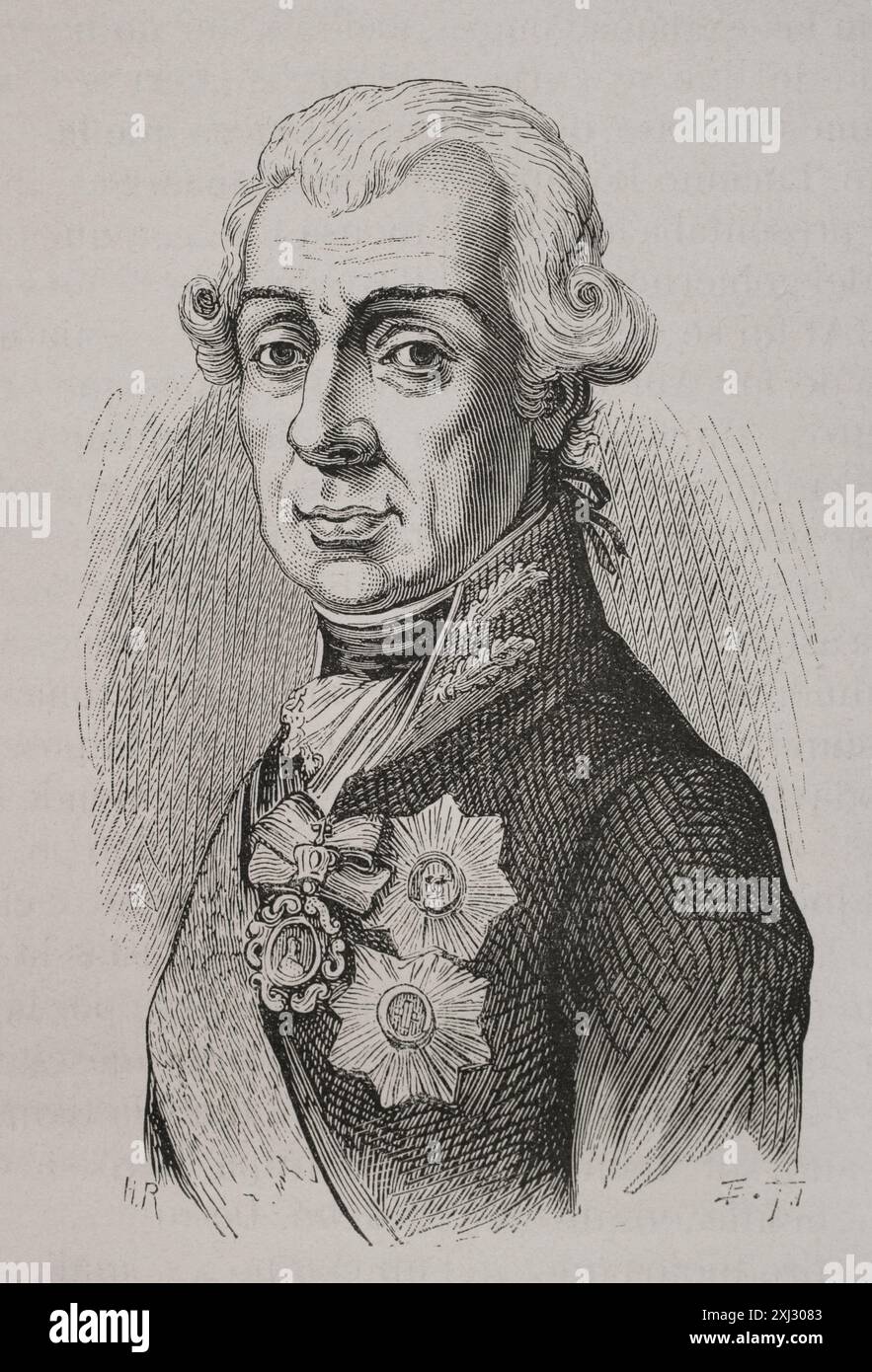Aleksandr Suvórov (Aleksandr Vasílievich Suvórov) (1729-1800). Marshal russe. Portrait. Gravure. "Histoire de la Révolution française". Volume I, 2e partie, 1879. Banque D'Images