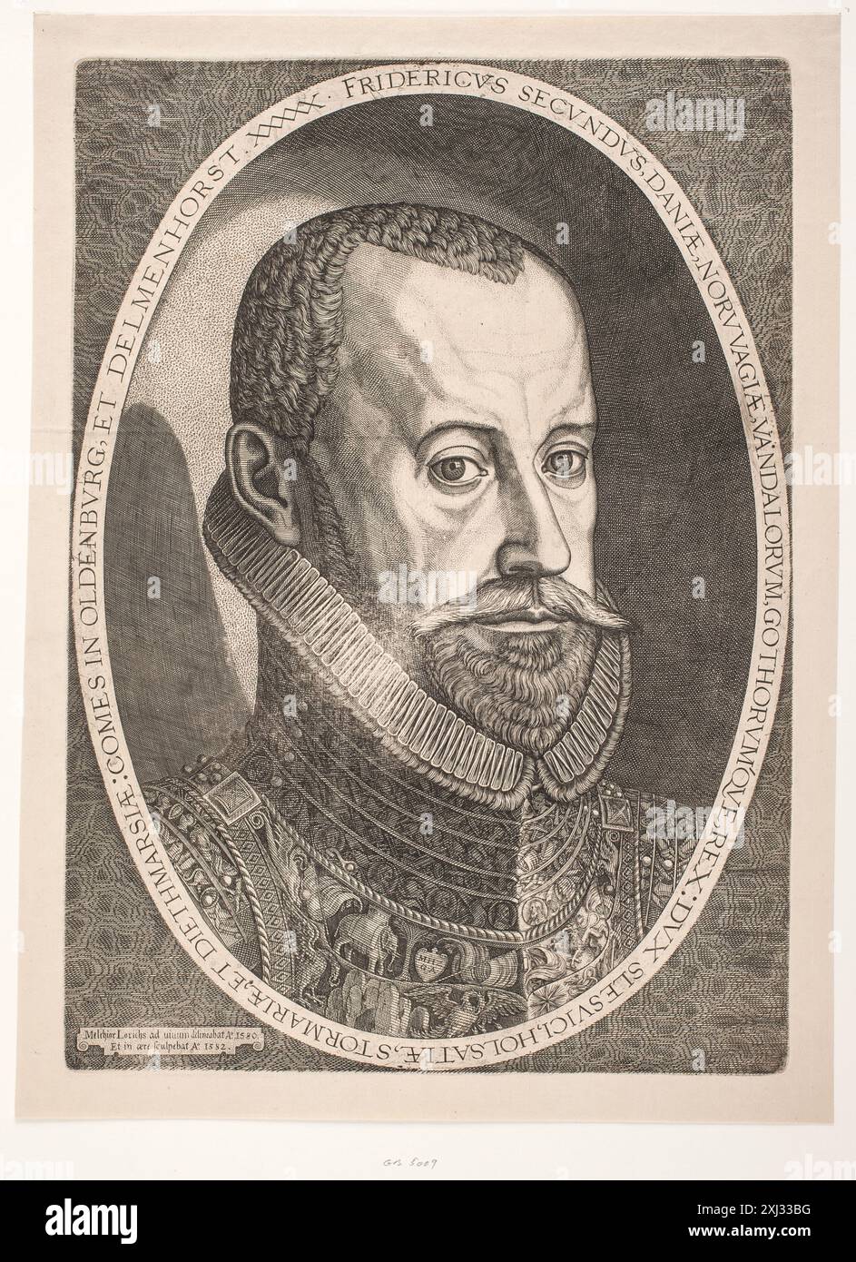 Roi Frederick II Lorck, Melchior 1526 - 1583 gravure sur cuivre, impression Melchior Lorck, Erik Fischer, Nr. 1582,1, C 46095, 2009. Beskrivende Catalog over Portraiter af det danske Kongehuus, A. Strunk, 163, d 10460 da, 1882. Geschichte der königlichen Kupferstichsammlung zu Copenhagen : ein Beitrag zur Geschichte der Kunst und Ergänzung der Werke von Bartsch und Brulliot, Baron C.F. von Rumohr, p. 23, 14269, 1835. Gravures, gravures et gravures allemandes de Hollstein 1400-1700 (vol. XXII), Johann Leipolt à Melchior Lorch, Robert Zijlma, 23, 46482, 1978. NY dansk kunsthistorie, Ubekendt, BIND II, s Banque D'Images