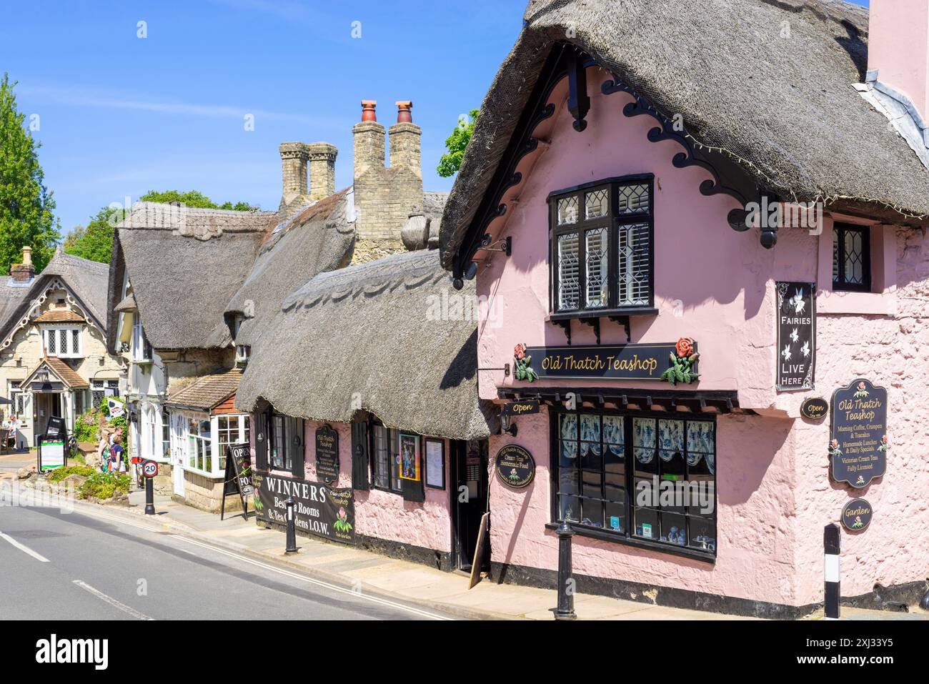 Shanklin vieux village île de Wight - The Old Thatch Teashop un des vieux chalets de chaume Church Road Shanklin île de Wight Angleterre Royaume-Uni GB Europe Banque D'Images