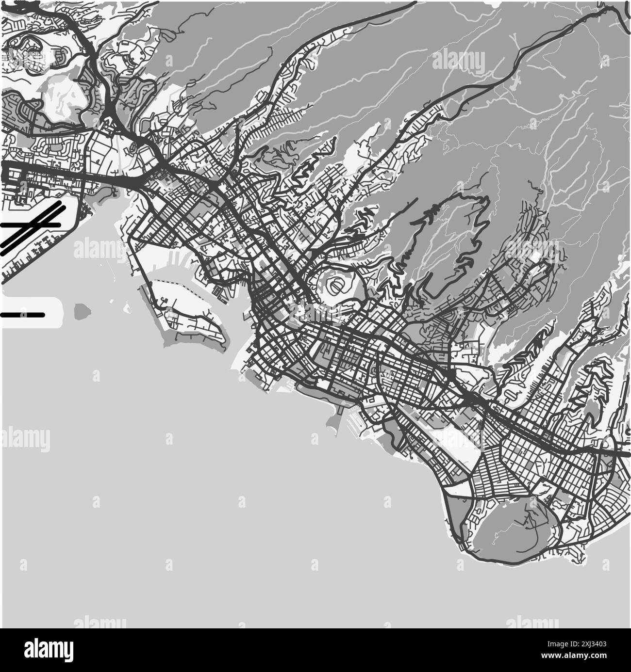 Carte de Honolulu à Hawaï en niveaux de gris. Contient un vecteur en couches avec routes eau, parcs, etc Illustration de Vecteur
