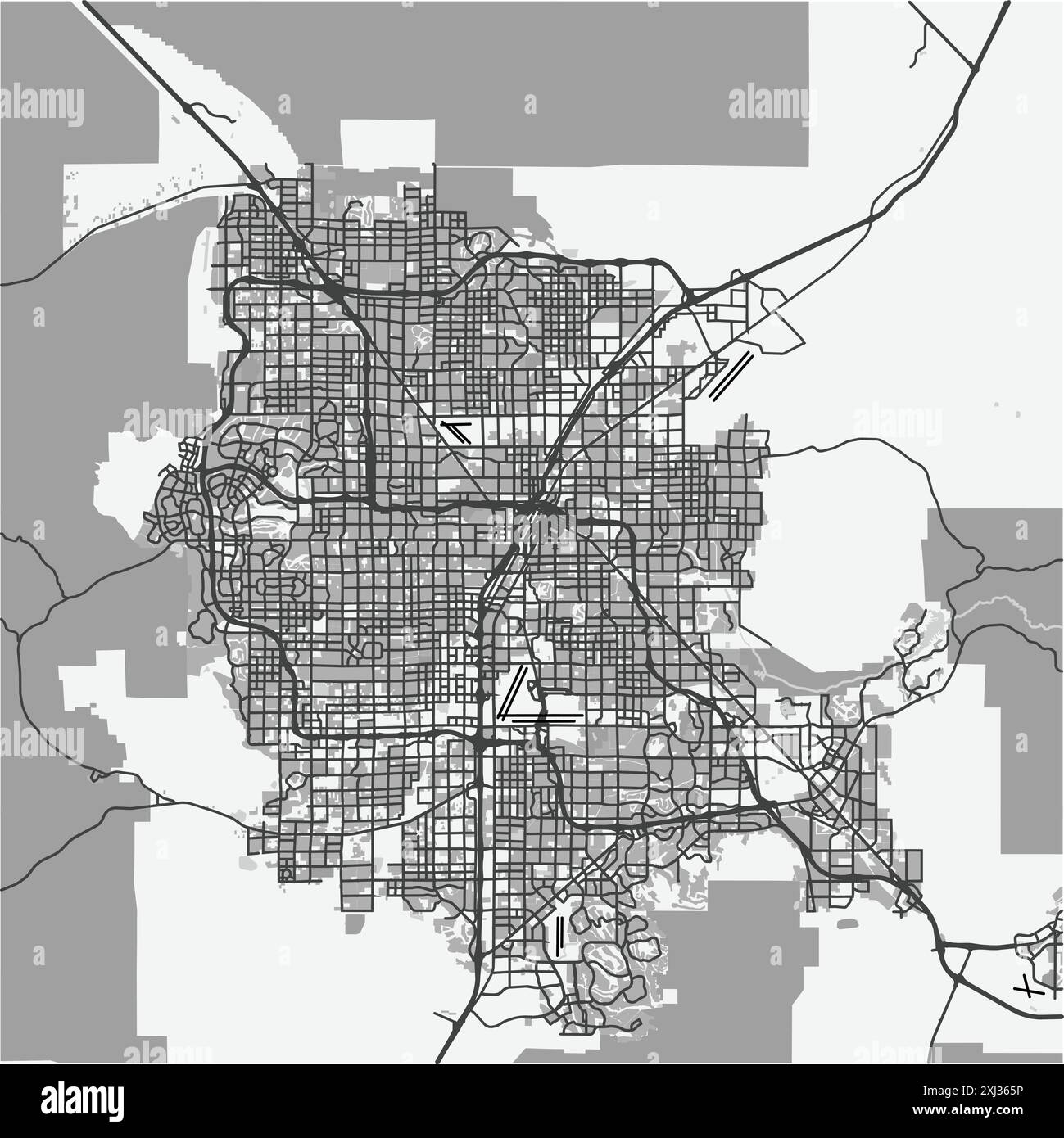 Carte de Las Vegas dans le Nevada en niveaux de gris. Contient un vecteur en couches avec routes eau, parcs, etc Illustration de Vecteur