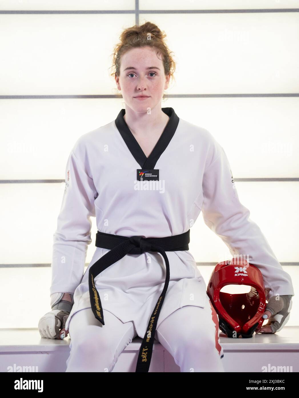 Rebecca McGowan lors d'une séance d'entraînement au National Taekwondo Centre, Manchester. Date de la photo : mardi 16 juillet 2024. Banque D'Images