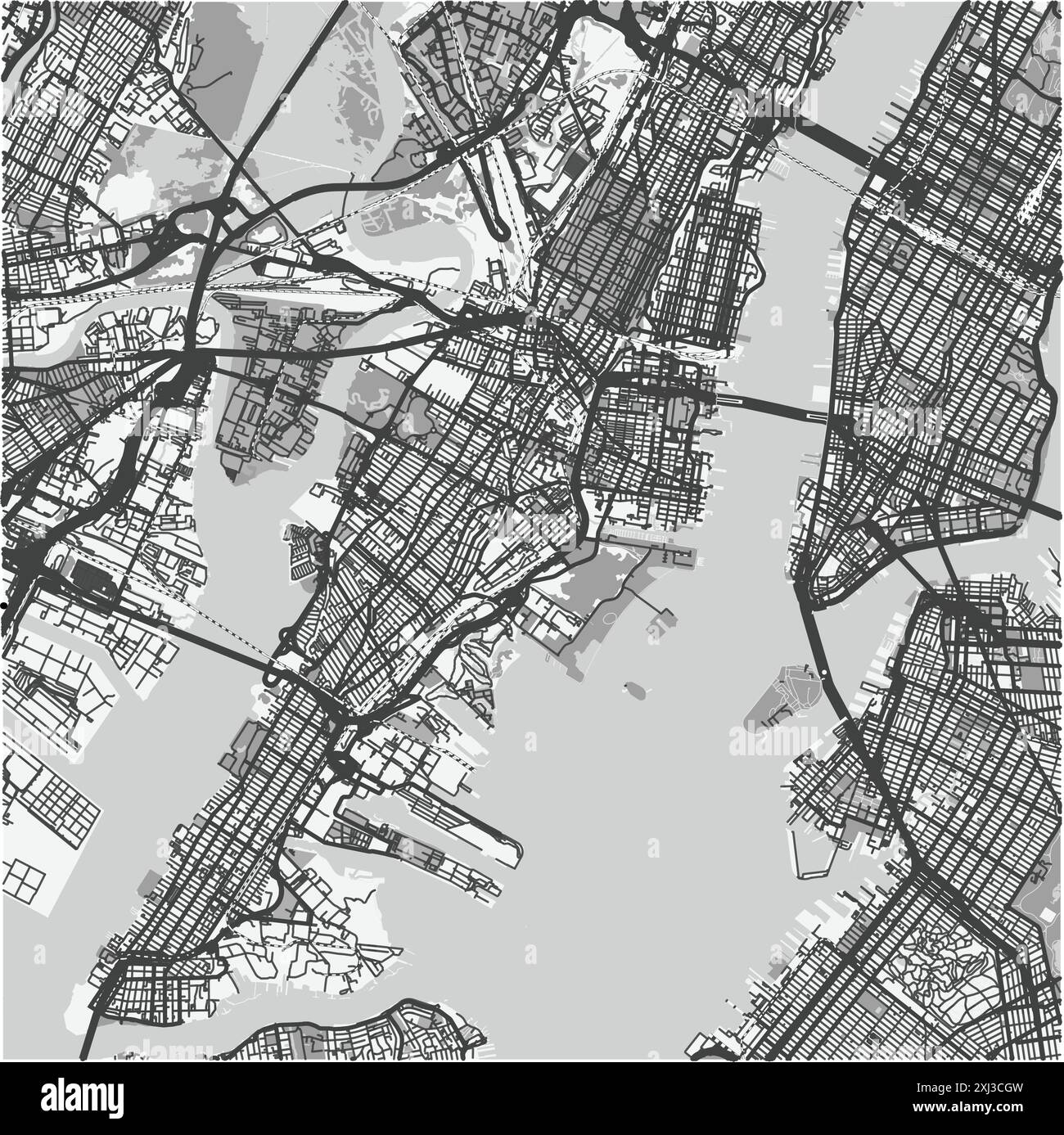 Carte de Jersey City dans le New Jersey en niveaux de gris. Contient un vecteur en couches avec routes eau, parcs, etc Illustration de Vecteur