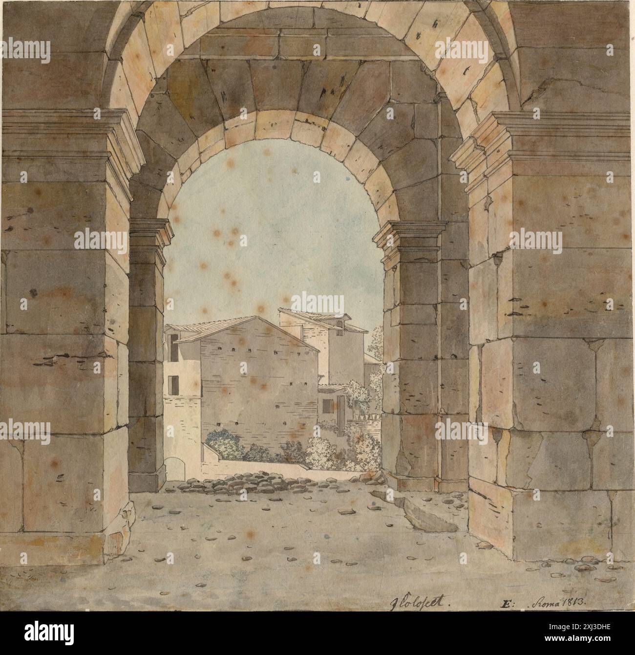 Vue vers le nord par l'une des arches du deuxième étage du Colisée à Rome Eckersberg, C.W. 1783 - 1853 dessin Dengang i Italien : H.C. Andersen og guldaldermalerne, Hans Edvard Nørregård-Nielsen, OMT. og afb. p. 268, 2005-126, 2005. Guldalderens malerkunst : Dansk arkitekturmaleri 1800-1850, Knud Voss, p. 62, 34156, 1968. Møde Med Italien : Hollandske, tyske og skandinaviske tegninger 1770-1840. Udstilling i samarbejde Med Rijksmuseum, Amsterdam. Musée Thorvaldsens 24. septembre - 24. oktober 1971, Ubekendt, Kat. nr. 114., 42483, 1971. Ontmoetingen rencontre Italië : tekenaars UIT Banque D'Images