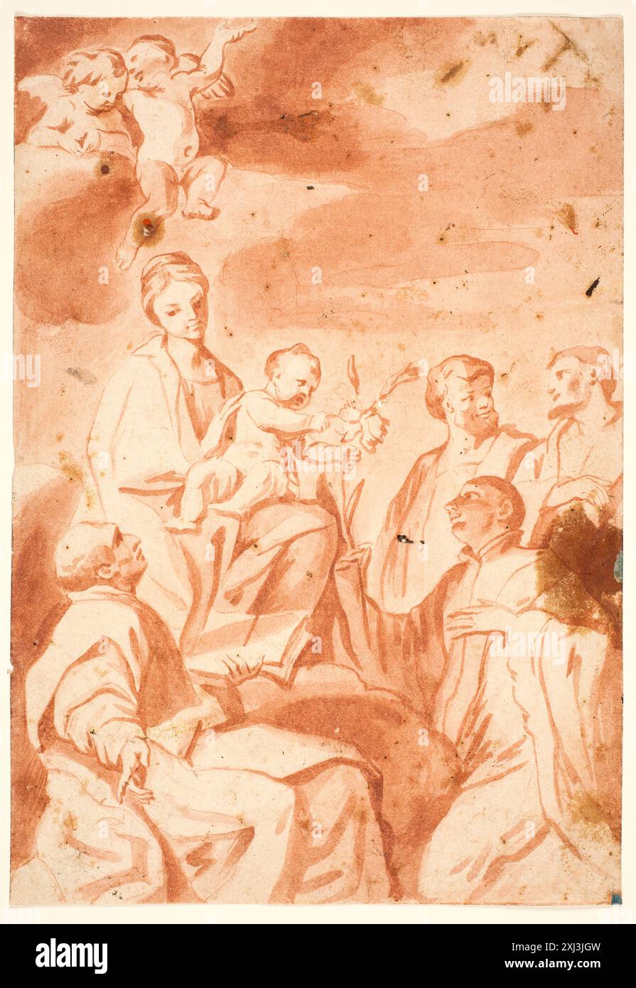 La Vierge et l'enfant intronisé avec les saints Ignace de Loyola, Francis Xavier, Cosmas et Damian Sacchi, Andrea 1597 - 1661 dessinant des dessins romains avant 1800. Dessins italiens au Département des estampes et dessins, Statens Museum for Kunst, Ursula Verena Fischer Pace, NR. 159, 2014 la Vierge et l'enfant intronisé avec Sts Ignace de Loyola, Francis Xavier, Cosmas et Damian Banque D'Images