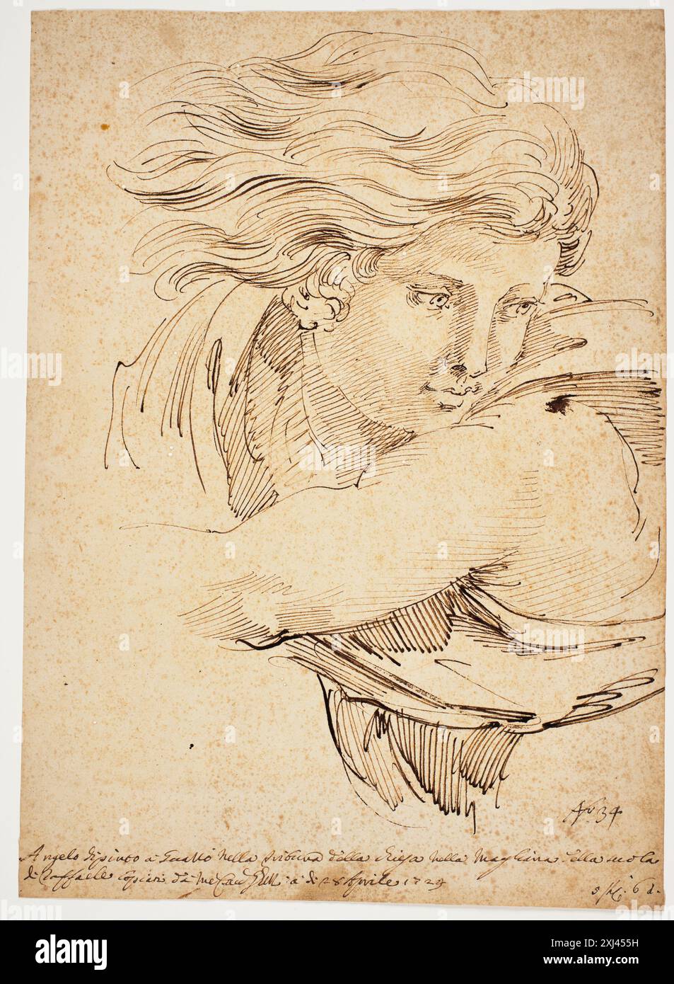 Dessin d'une tête d'ange par Pier Leone Ghezzi, basé sur le dessin de Raphaël, créé entre 1483 et 1520. Banque D'Images