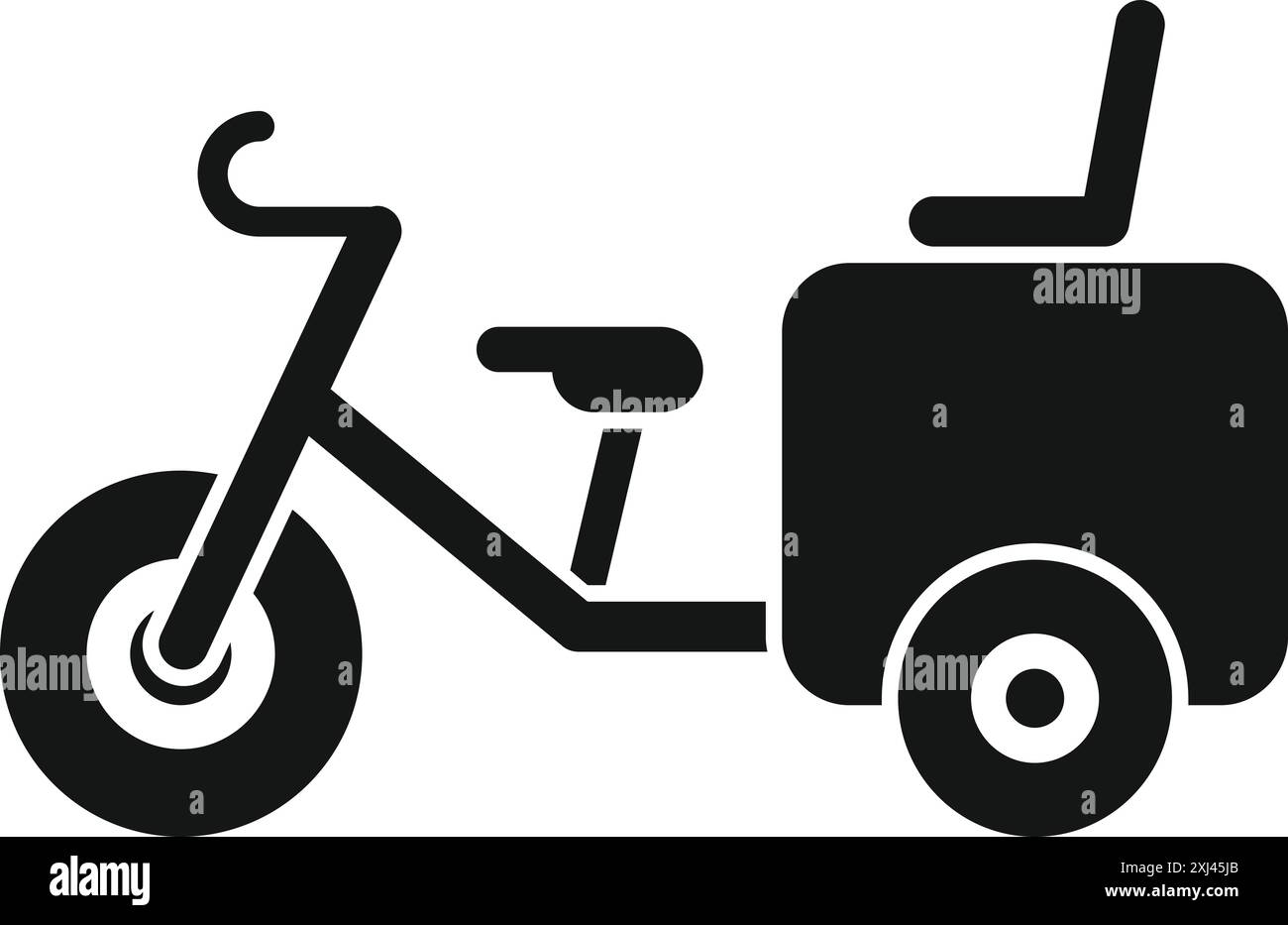 Silhouette noire d’un tricycle de livraison transportant une caisse de fret, symbolisant la logistique urbaine et les solutions de livraison respectueuses de l’environnement Illustration de Vecteur