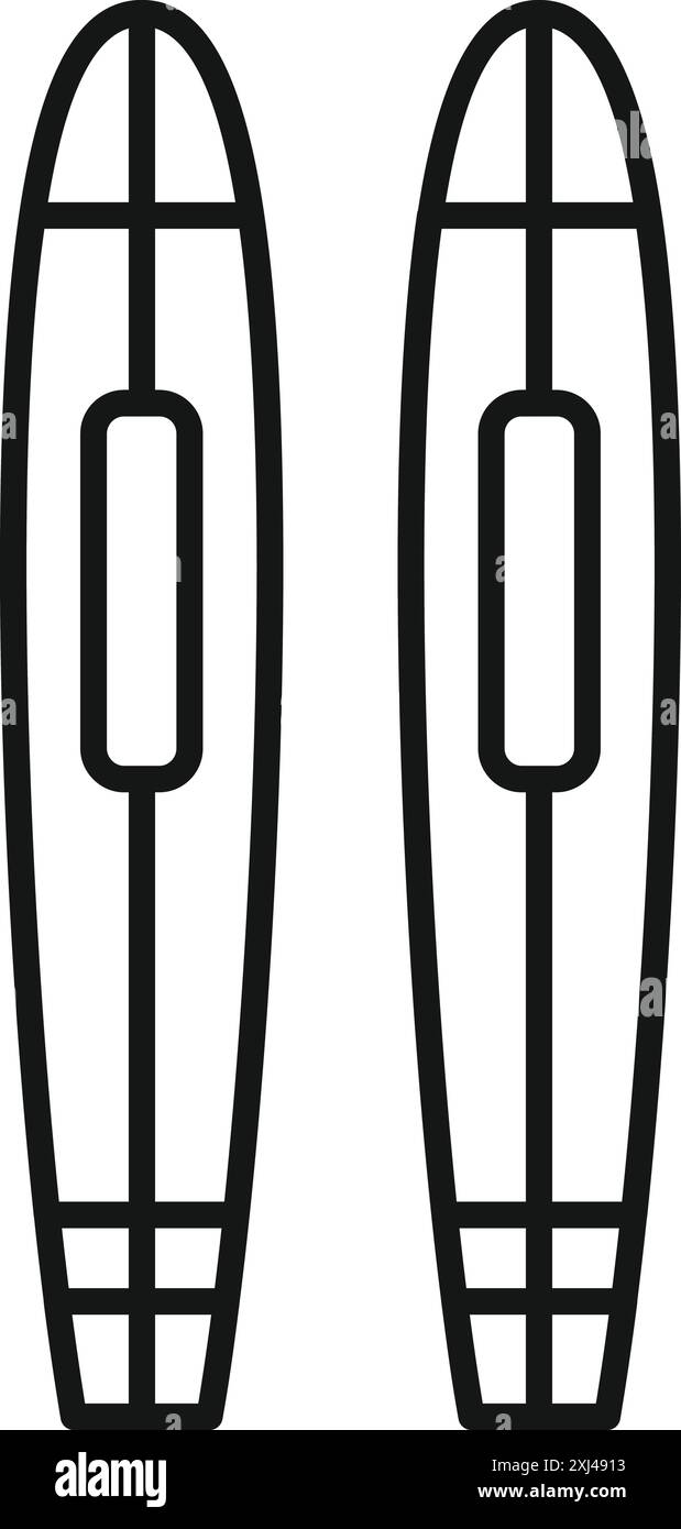 Paire de skis nautiques debout contour d'icône verticale, concept de transport Illustration de Vecteur