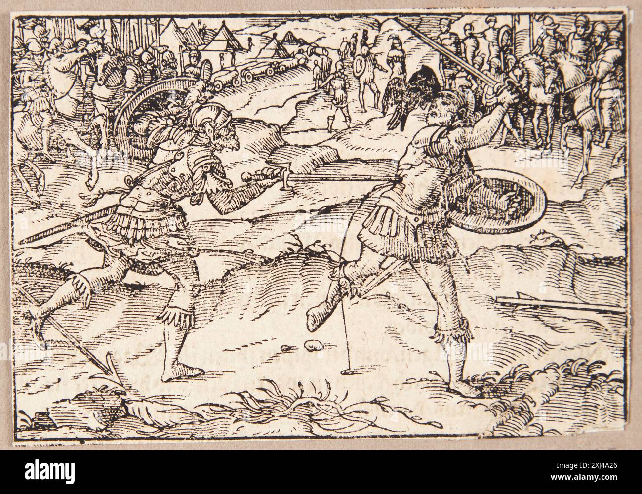 Marcus Valerius in Battle with a Gall Stimmer, Tobias 1539 - 1584, Rihel, Theodosius 1557 - 1621 gravure sur bois, Print Hollstein's German gravures, gravures et gravures sur bois 1400-1700 (vol. LXXX - LXXXII), Tobias Stimmer (suite), Dieter Beaujean, 365, C 57629, 2014. The Illustrated Bartsch 19, part 2, German Masters of the XVI Century, Hans Rudolf Manuel (Deutsch), Tobias Stimmer : Hans Rudolf Manuel (Deutsch), Tobias Stimmer, Jane S. Peters, 64.35, C 36194, 1988 Marcus Valerius i kamp Med en galler Banque D'Images