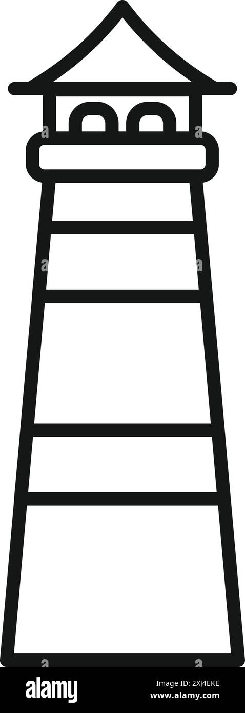 Icône minimaliste d'art au trait d'un phare debout haut sur le rivage, symbolisant la sécurité et l'orientation pour les marins Illustration de Vecteur