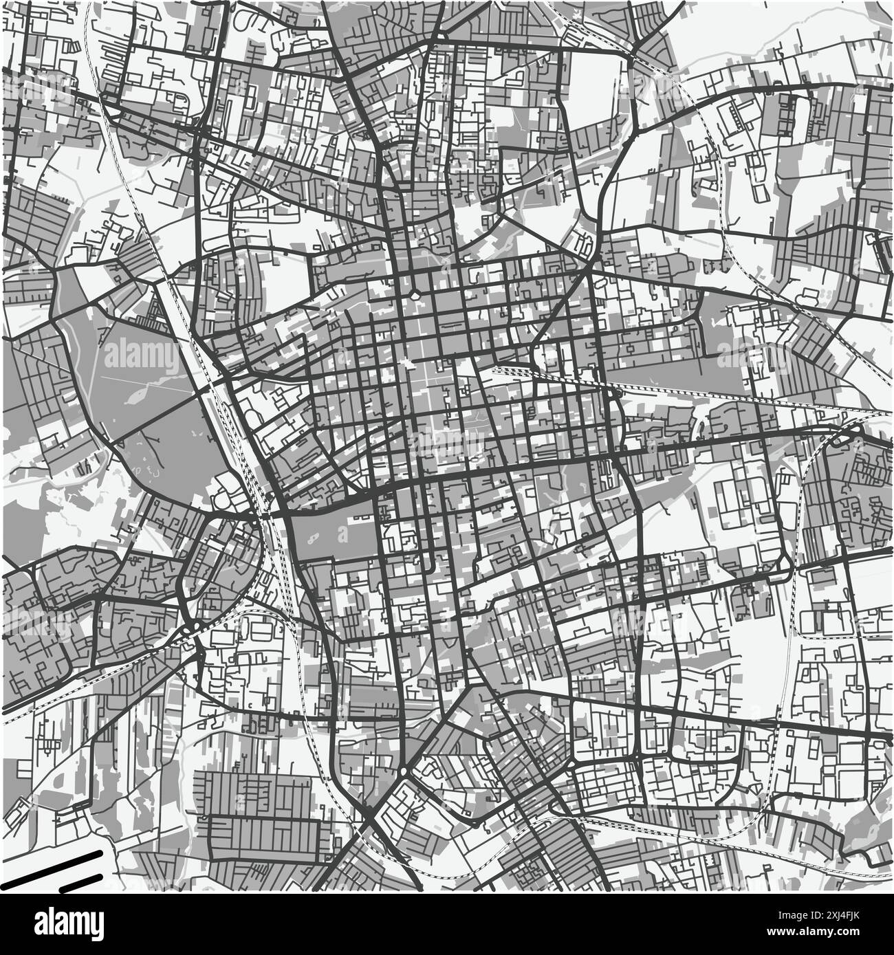 Carte de Lodz en Pologne en niveaux de gris. Contient un vecteur en couches avec routes eau, parcs, etc Illustration de Vecteur